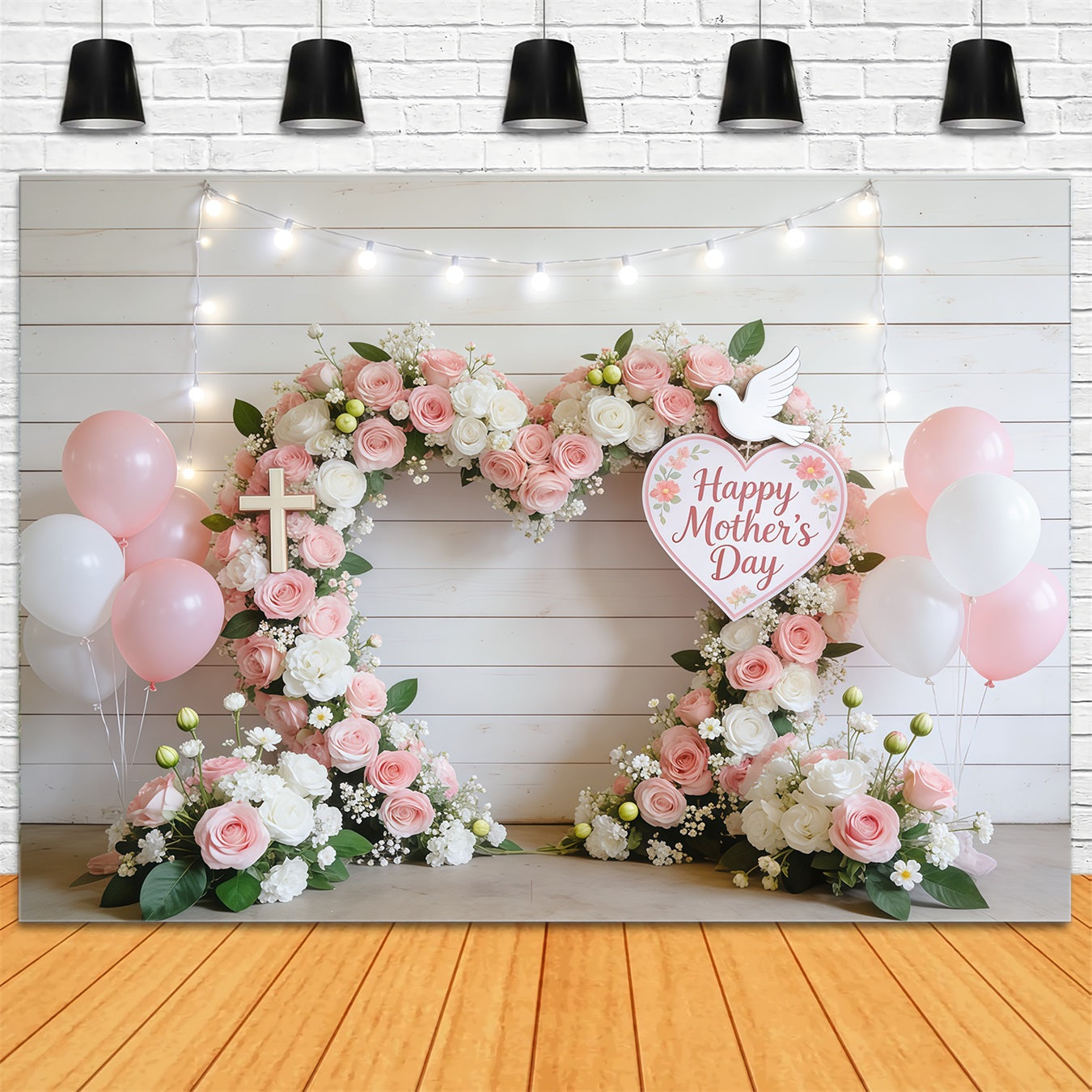 Mothers Day Church Backdrop Blush Rose Balloon Heart Arch Mother's Day Backdrop Design CSH63-101