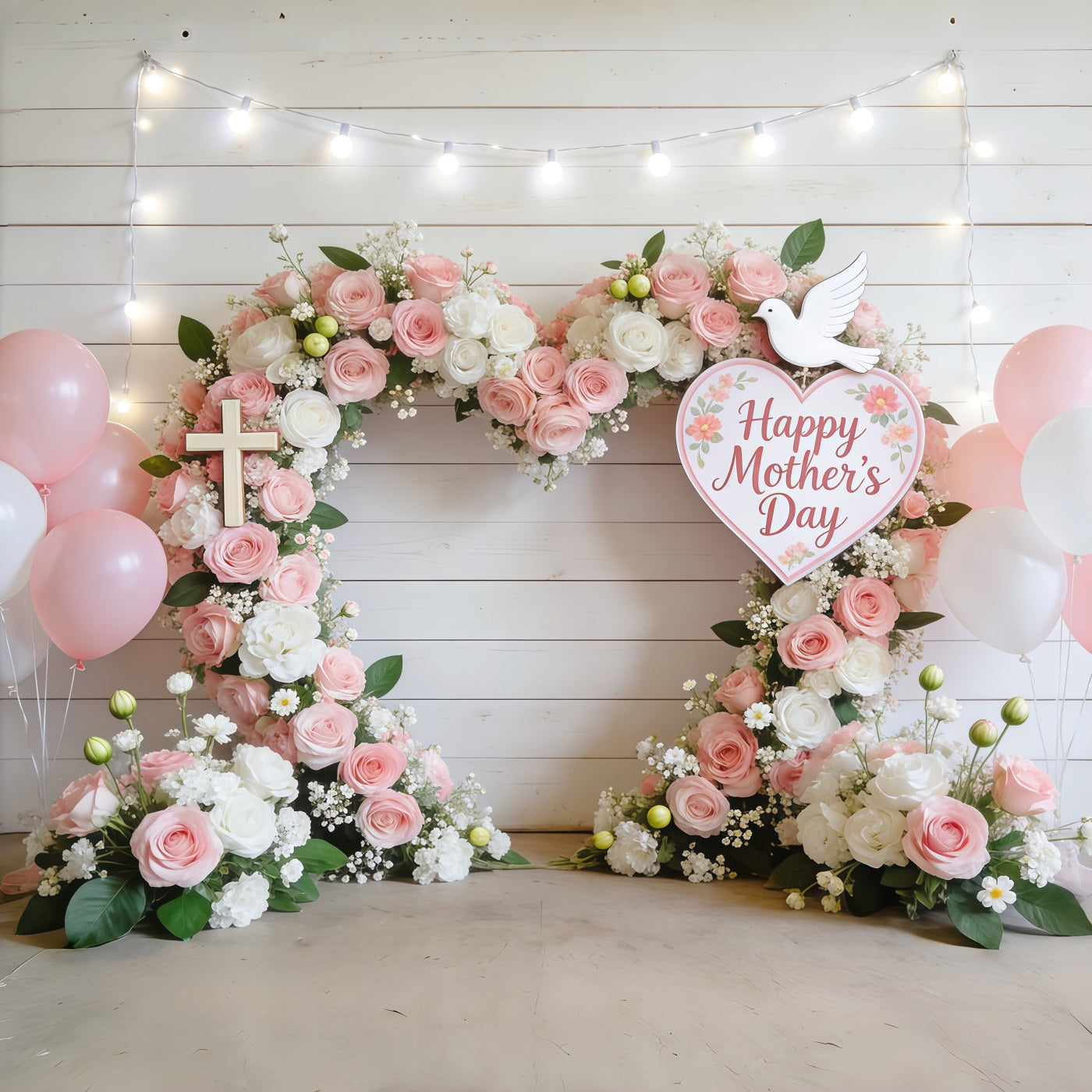 Mothers Day Church Backdrop Blush Rose Balloon Heart Arch Mother's Day Backdrop Design CSH63-101
