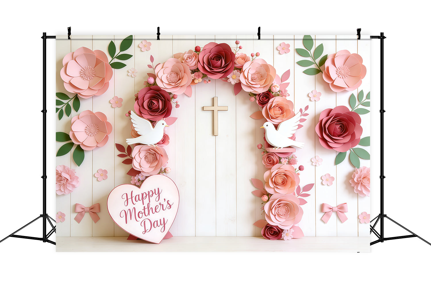 Mother's Day Church Backdrop Paper Rose Dove Cross Arch Mother's Day Photography Backdrops CSH63-102