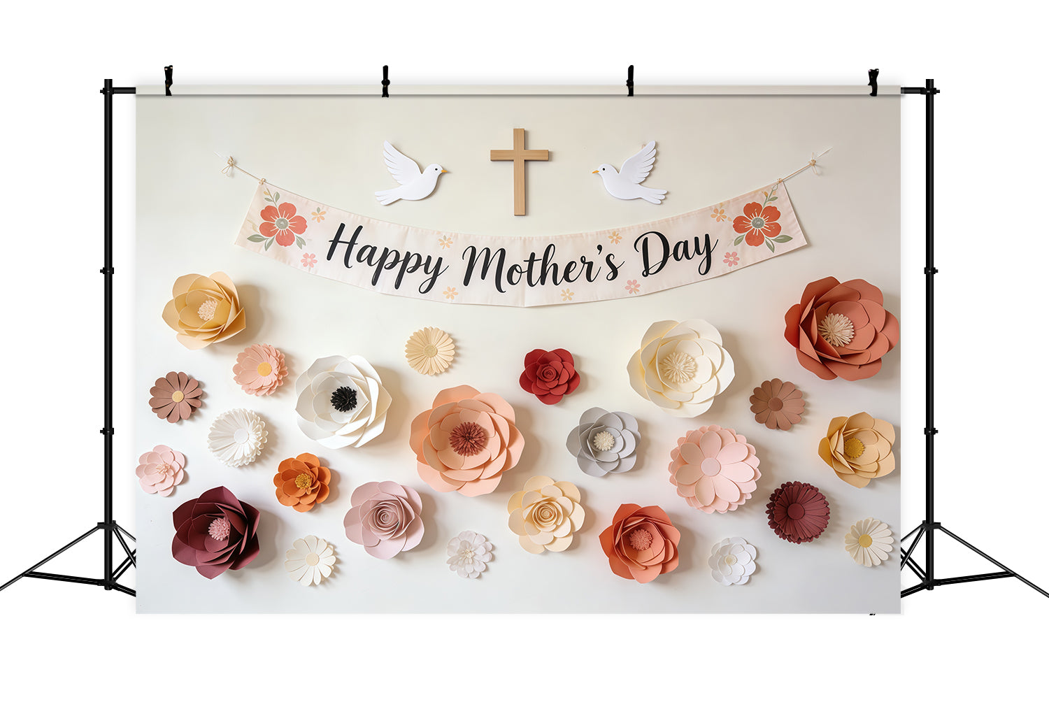Mother's Day Church Backdrop Paper Flower Banner Dove Cross Mother's Day Photography Backdrops CSH63-103