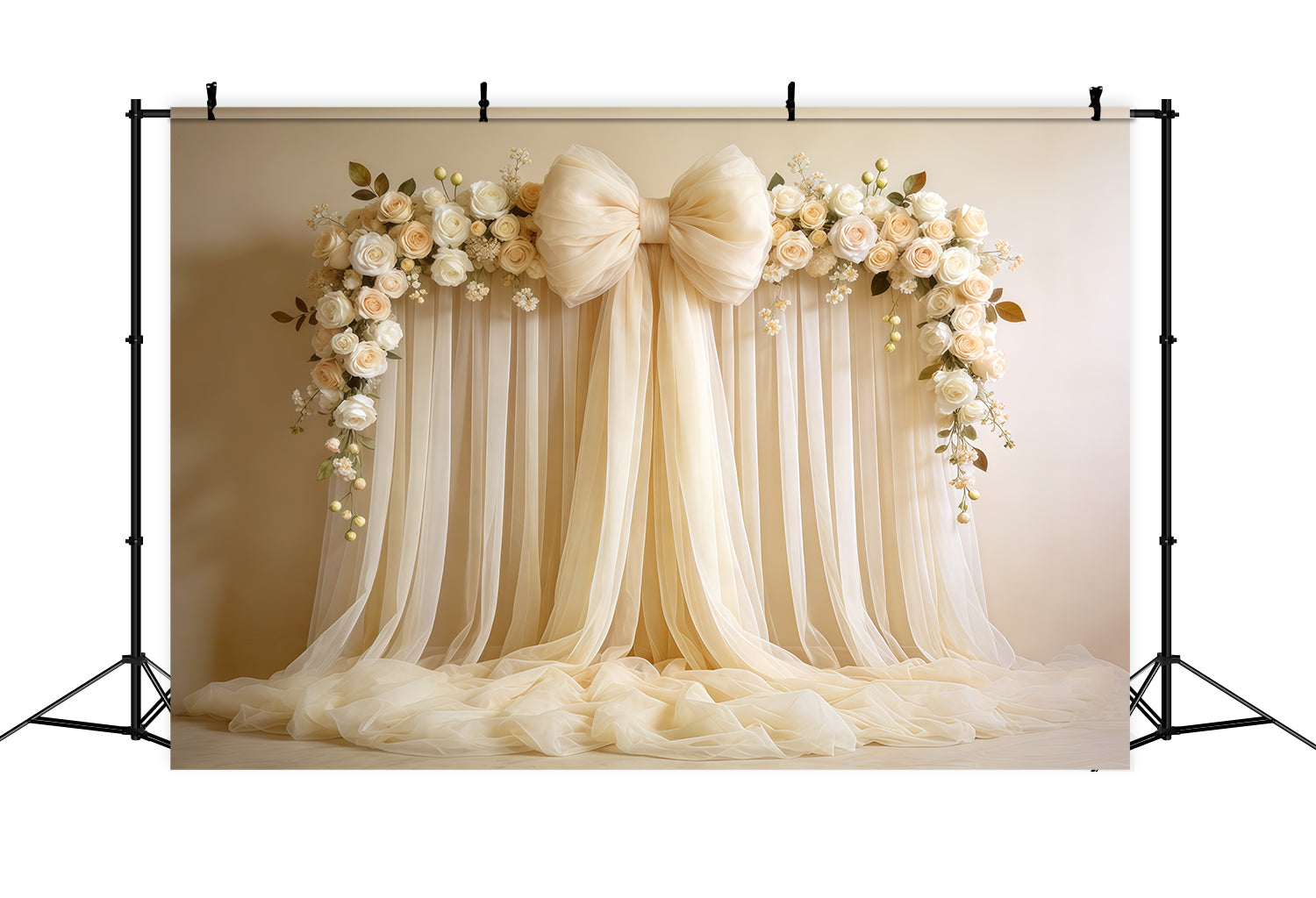 Mothers Day Flower Backdrop Ivory Rose Bow Drape Wall Mothers Day Photo Backdrop Ideas CSH63-105