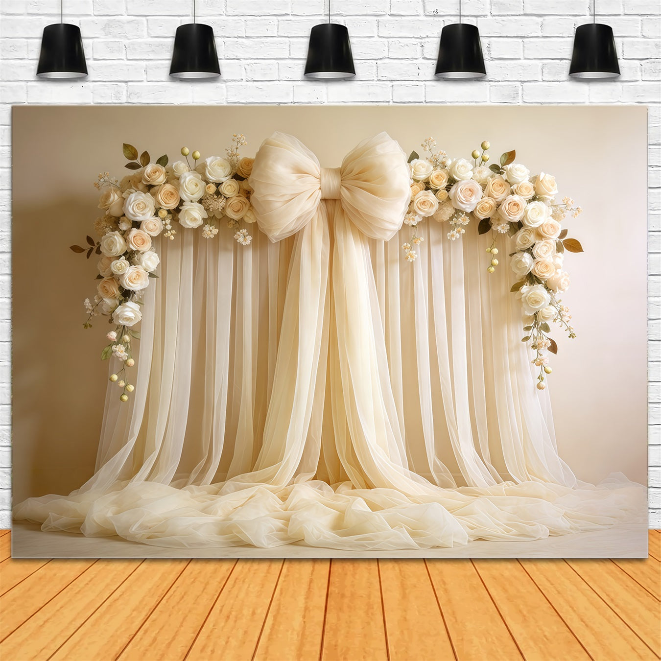 Mothers Day Flower Backdrop Ivory Rose Bow Drape Wall Mothers Day Photo Backdrop Ideas CSH63-105