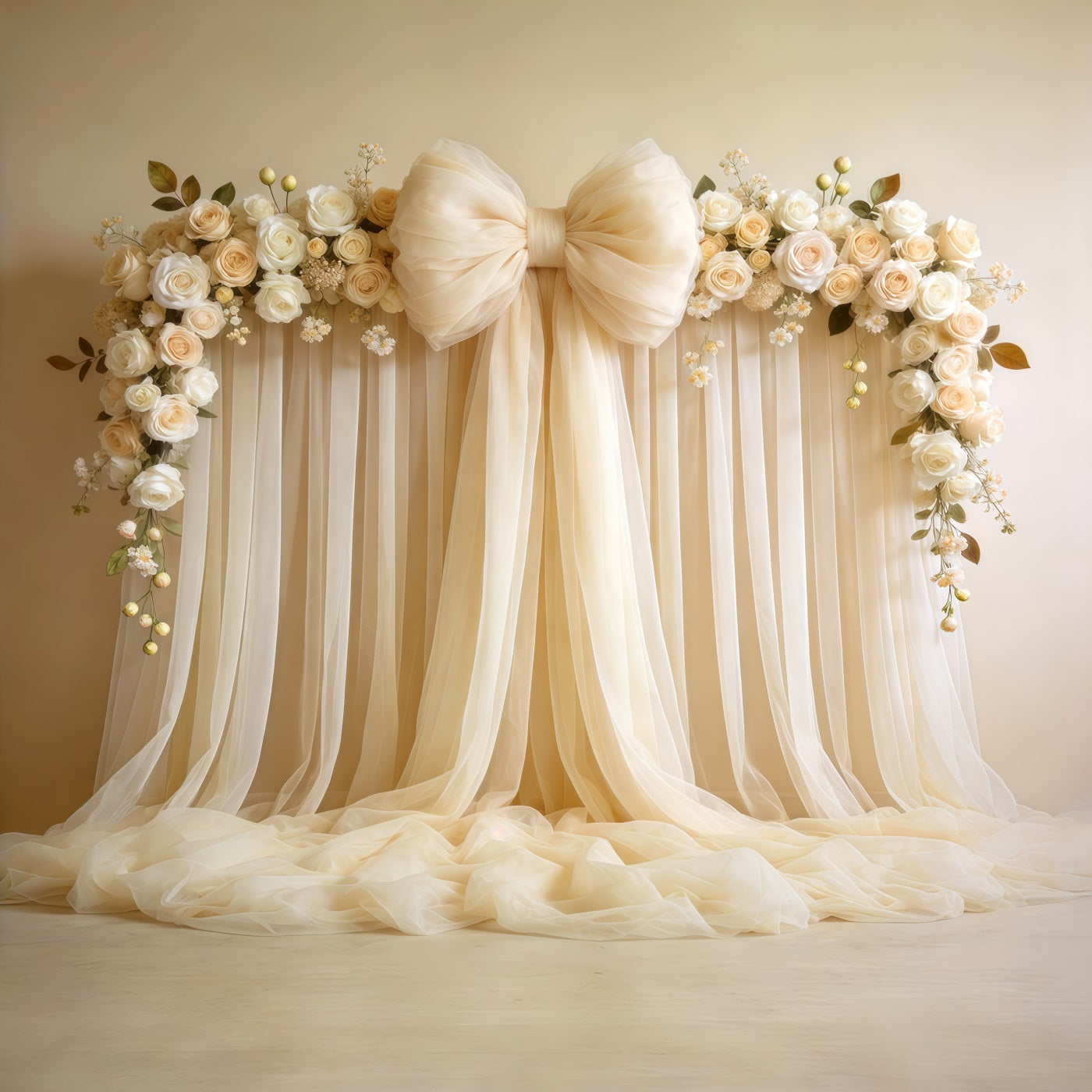 Mothers Day Flower Backdrop Ivory Rose Bow Drape Wall Mothers Day Photo Backdrop Ideas CSH63-105