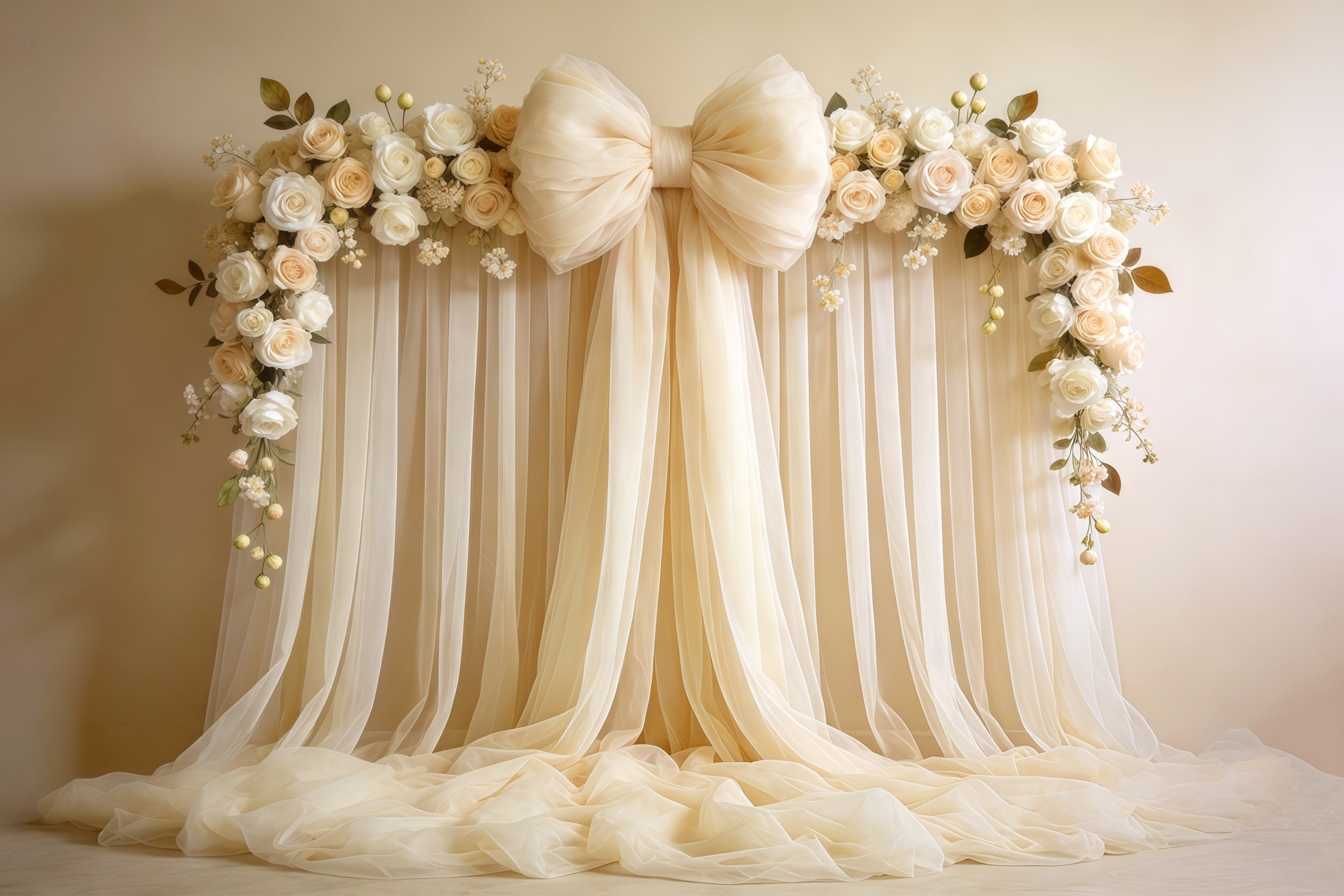 Mothers Day Flower Backdrop Ivory Rose Bow Drape Wall Mothers Day Photo Backdrop Ideas CSH63-105