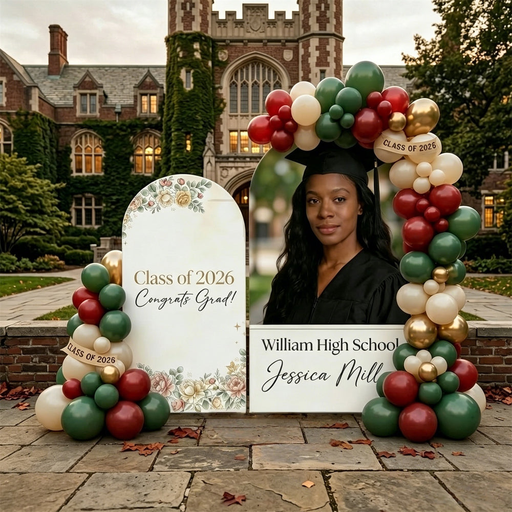 Graduation Arch Backdrop Floral Personalized Name School Graduation Pa
