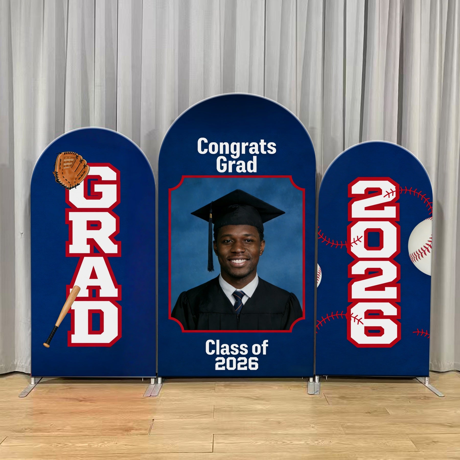 Simple Graduation Backdrop Ideas Navy Baseball Photo Triple Arch Graduate Backdrop CSH63-124