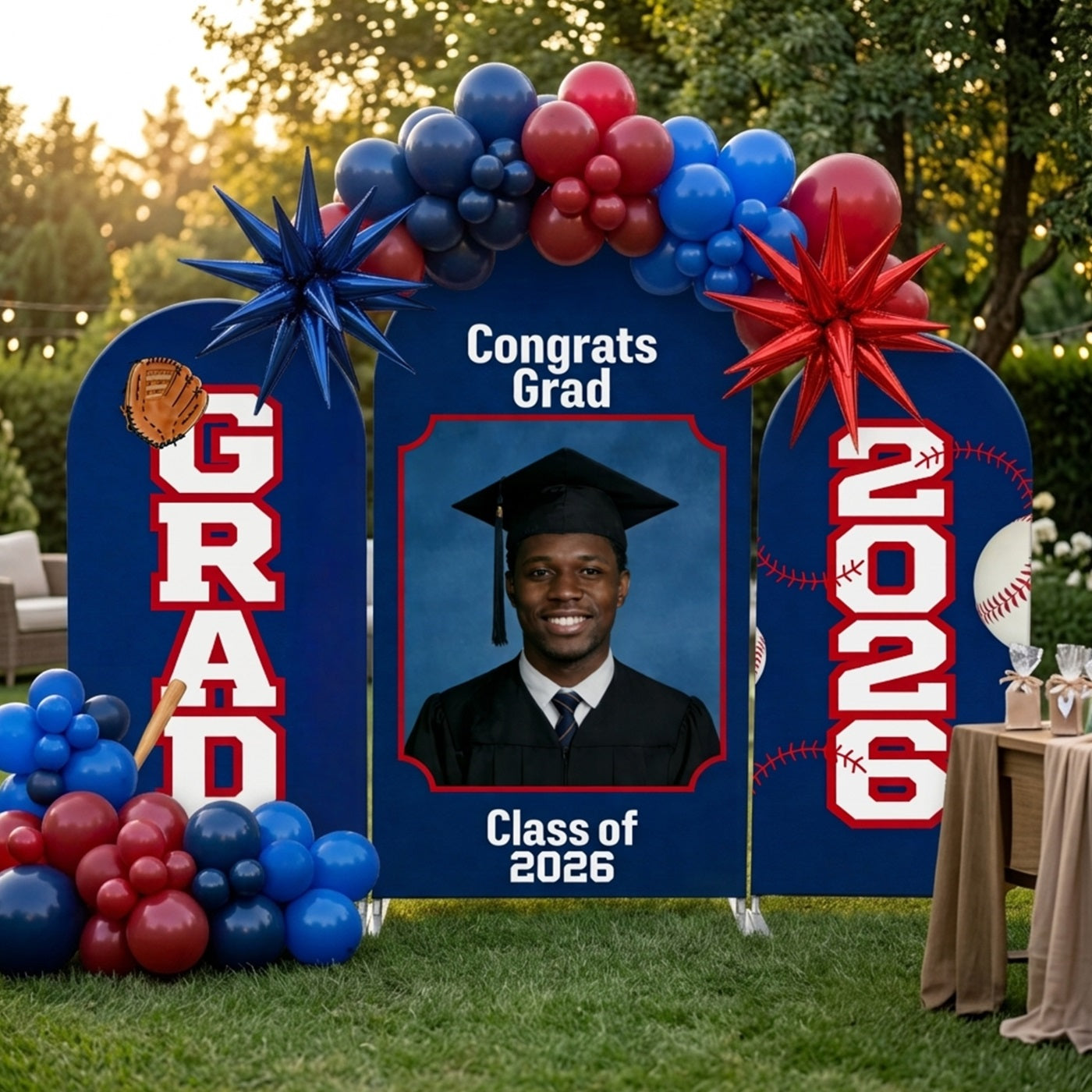 Backdraft Design During Graduation Simple Graduation Backdrop Ideas Navy Baseball Photo Triple Arch Gradu