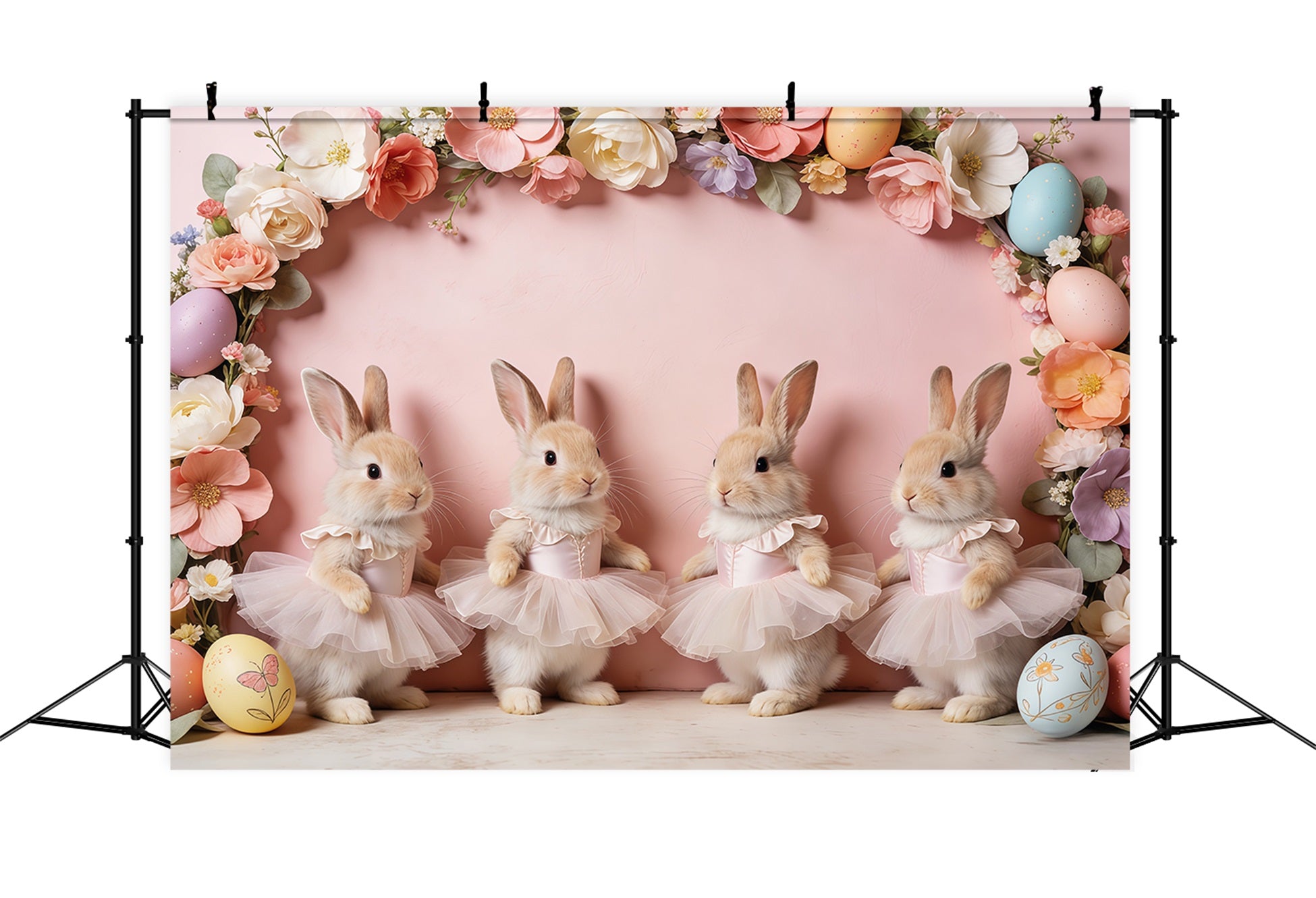 Easter Rabbit Backdrop Ballet Bunny Pink Floral Egg Frame Easter Photoshoot Backdrop CSH63-14