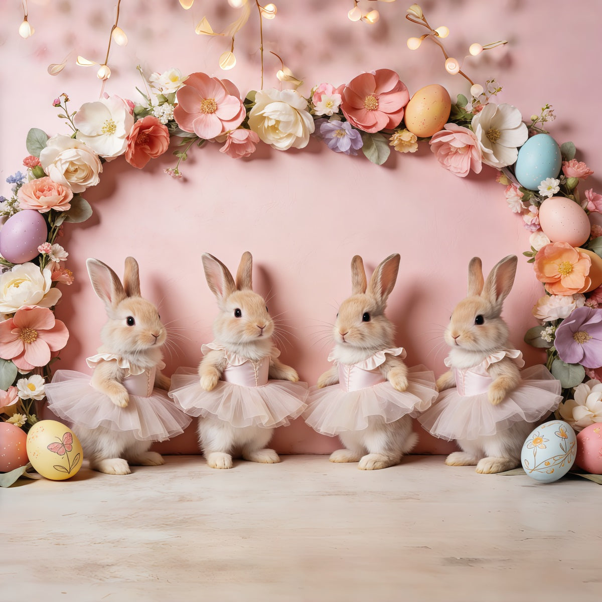 Easter Rabbit Backdrop Ballet Bunny Pink Floral Egg Frame Easter Photoshoot Backdrop CSH63-14