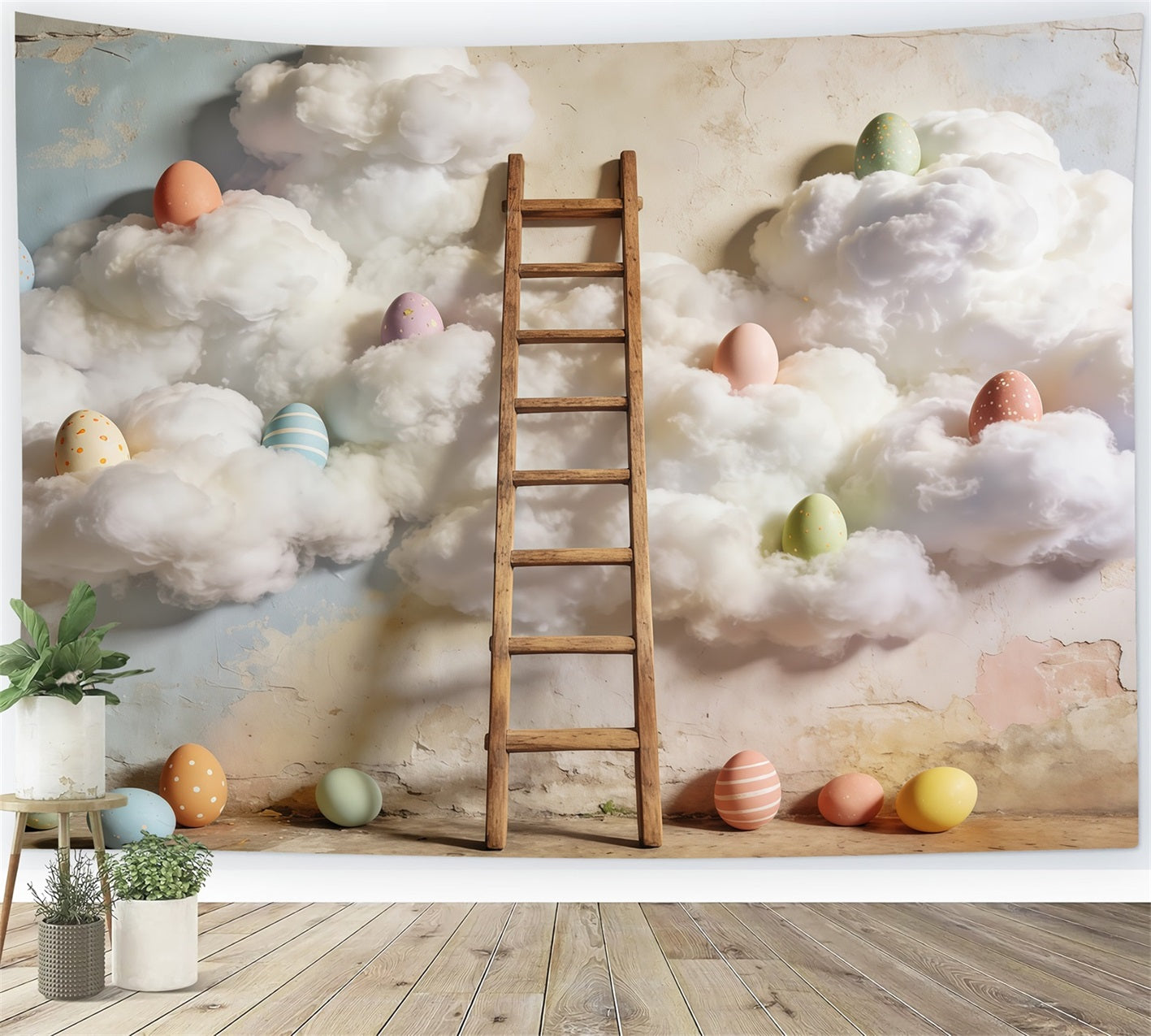 Easter Egg Backdrop Dream Cloud Wall Ladder Pastel Eggs Backdrop Easter CSH63-16
