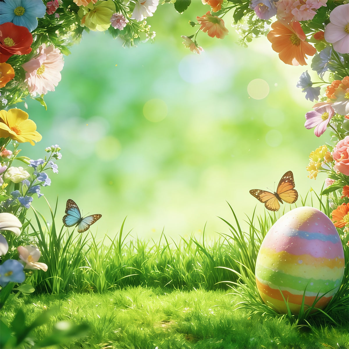 Easter Natural Backdrop Spring Flowers Butterfly Egg Bokeh Backdrop For Easter CSH63-17
