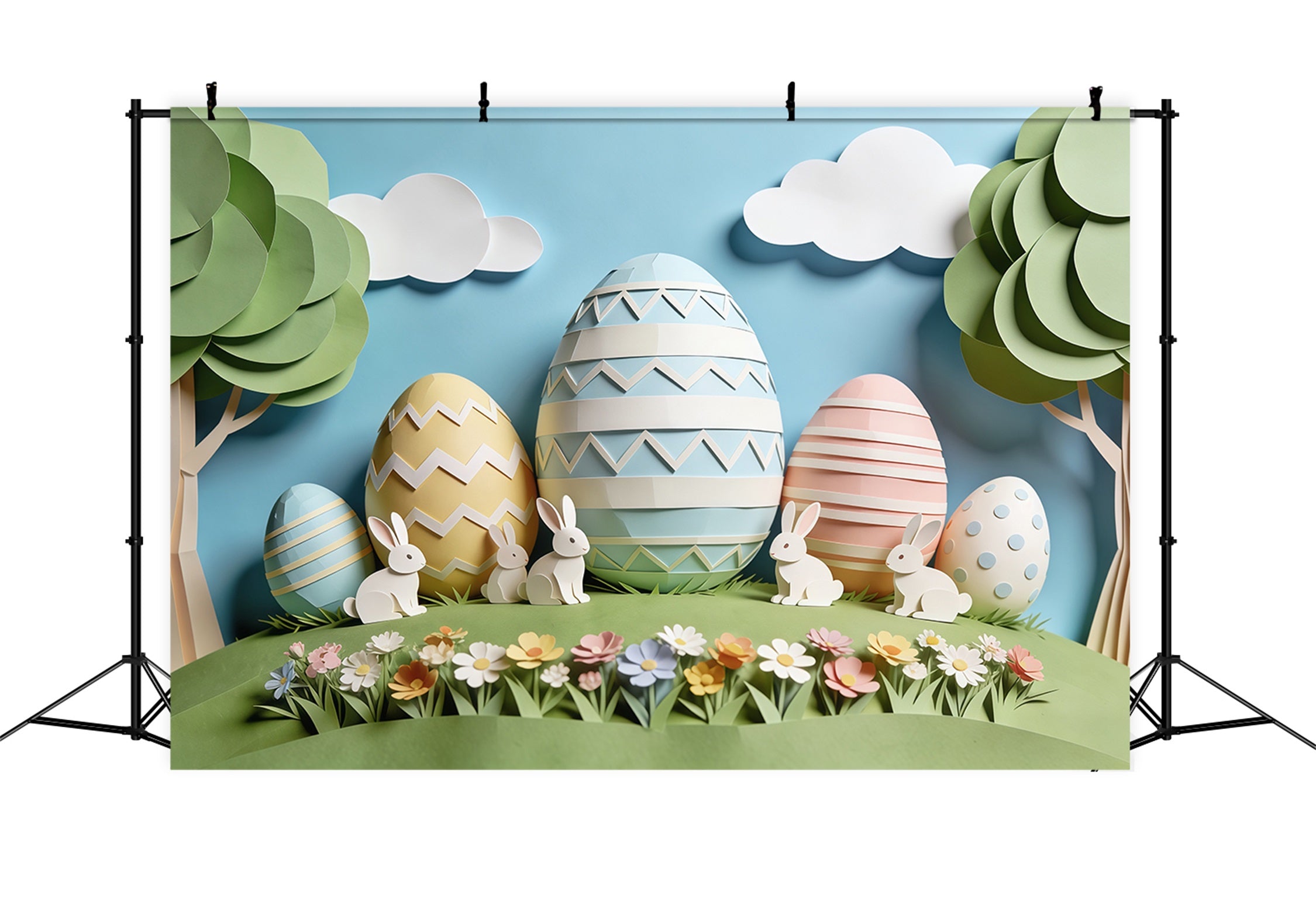 Easter Cute Backdrop Paper Craft Bunny Pastel Eggs Backdrops For Easter CSH63-18