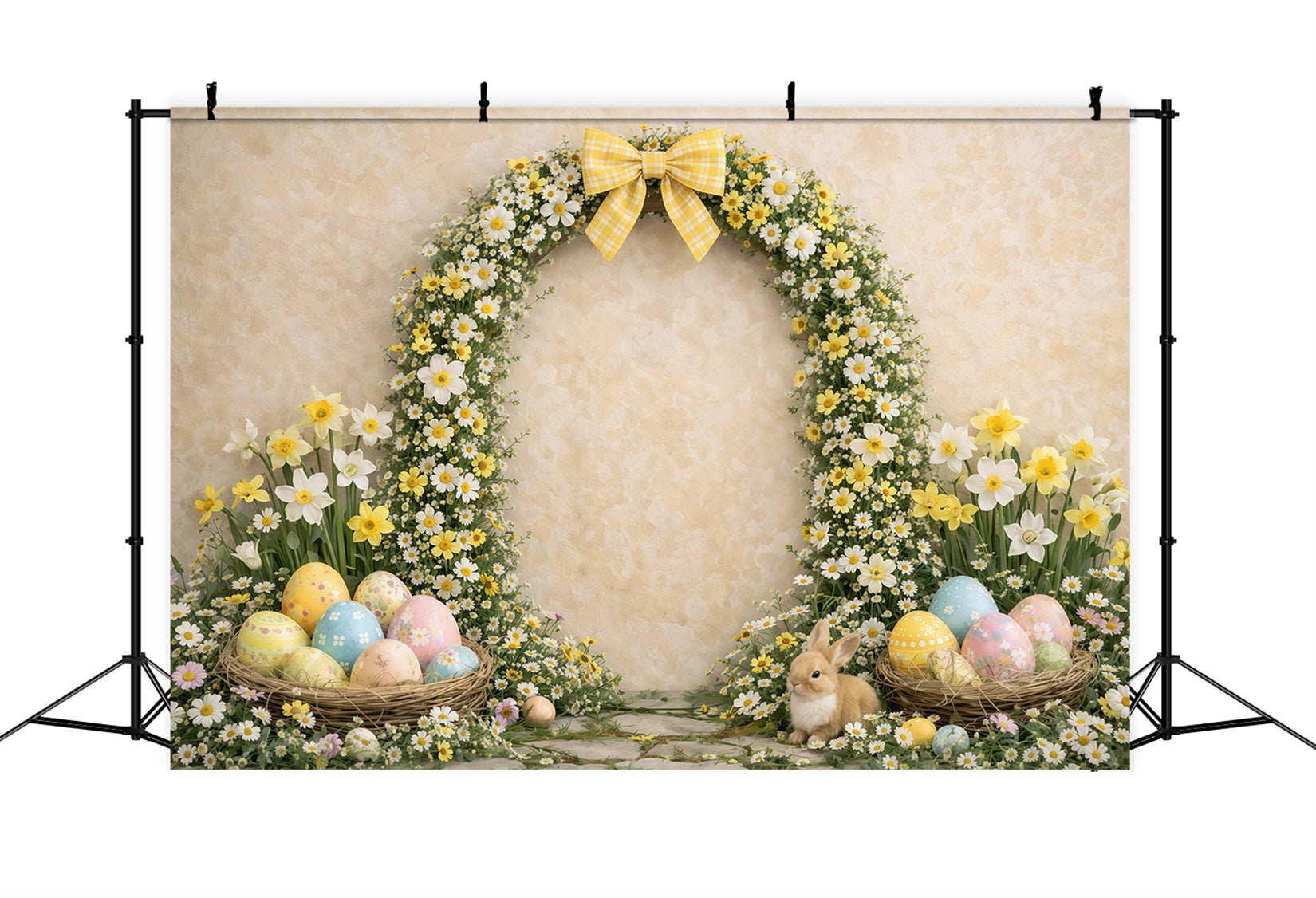 Spring Floral Wreath Backdrop Yellow Daisy Bow Arch Easter Picture Backdrop Ideas CSH63-21