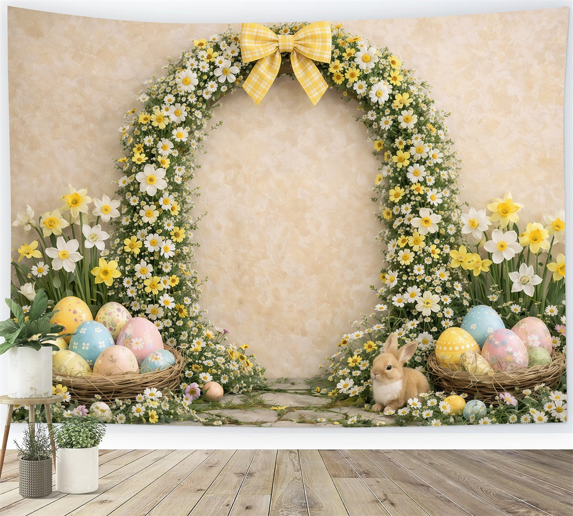 Spring Floral Wreath Backdrop Yellow Daisy Bow Arch Easter Picture Backdrop Ideas CSH63-21