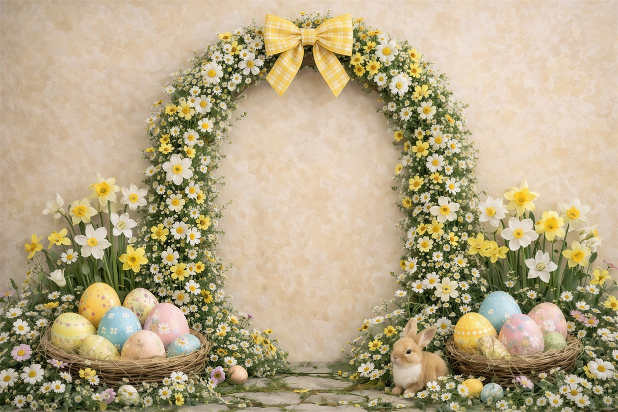 Spring Floral Wreath Backdrop Yellow Daisy Bow Arch Easter Picture Backdrop Ideas CSH63-21