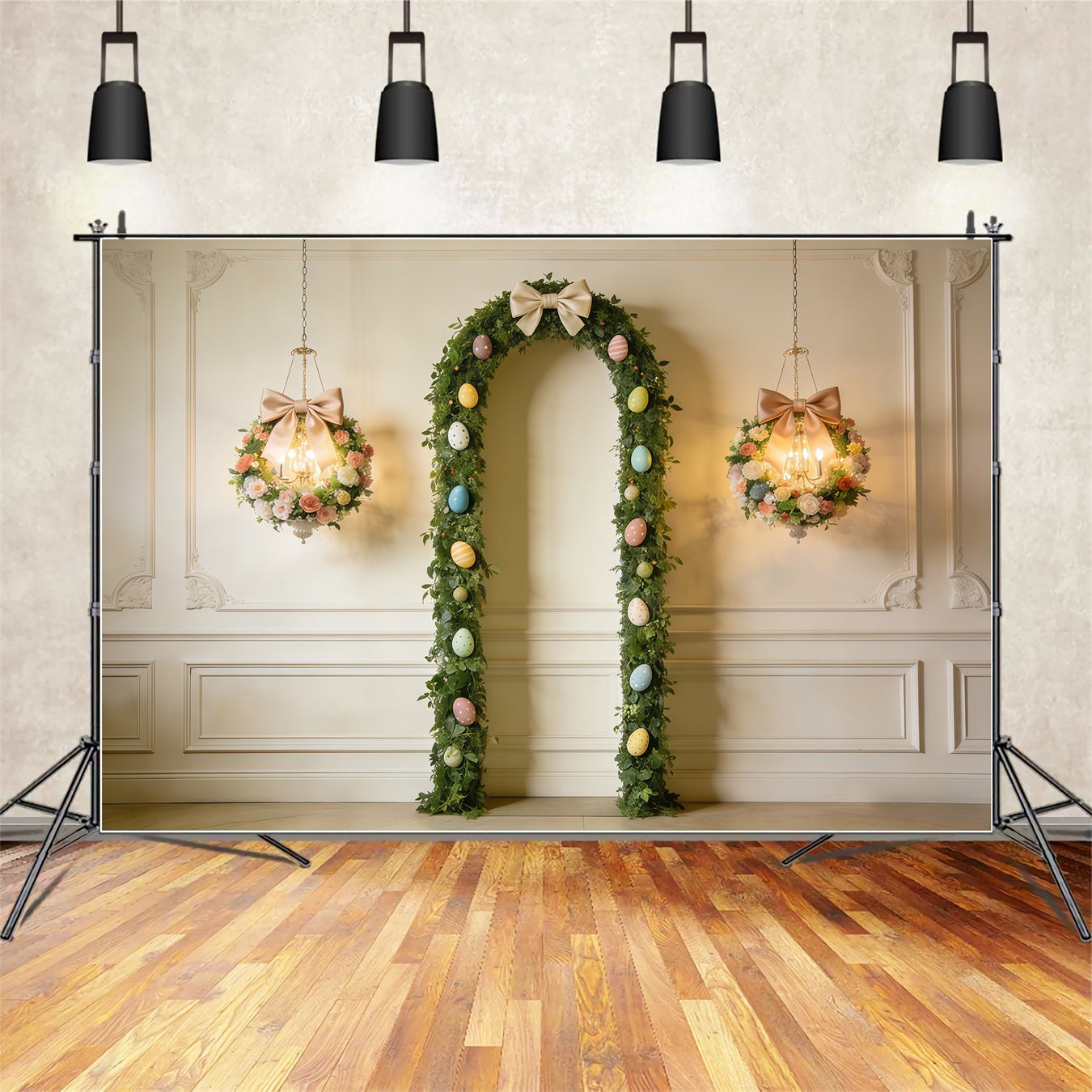 Easter Vintage Floral Backdrop Greenery Egg Arch Bow Photography Easter Backdrop CSH63-30