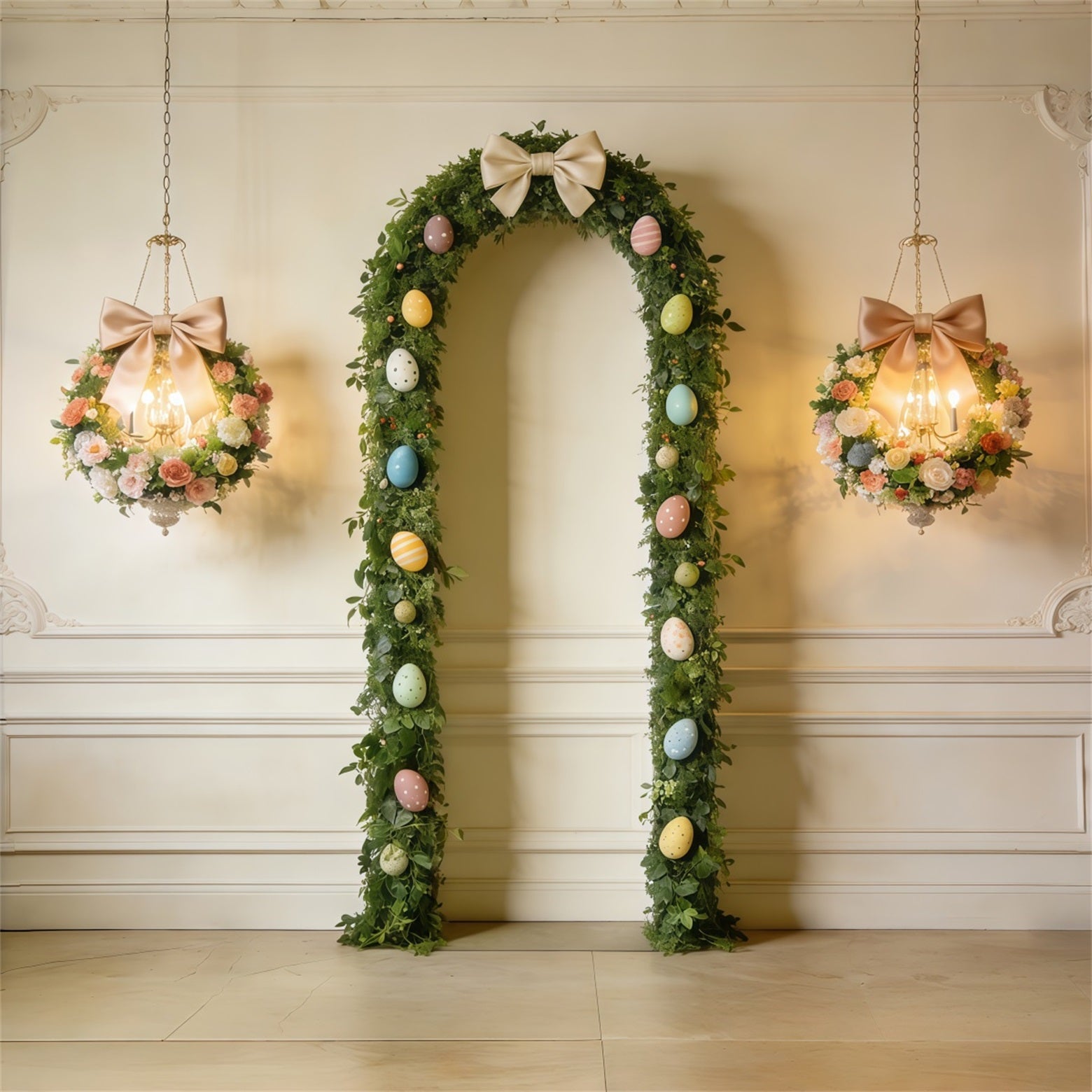 Easter Vintage Floral Backdrop Greenery Egg Arch Bow Photography Easter Backdrop CSH63-30