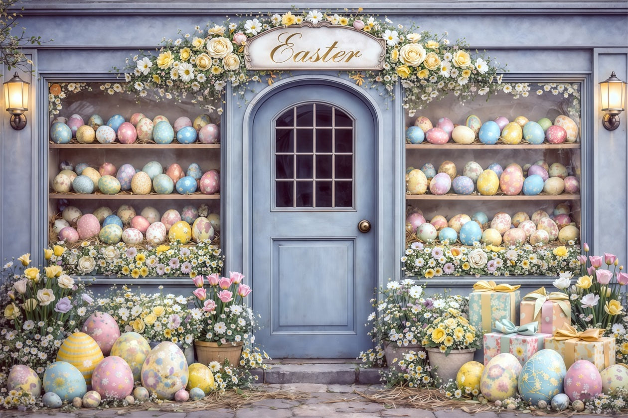 Easter Egg Backdrop Blue Door Easter Egg Shop Display Happy Easter Photo Backdrop CSH63-33