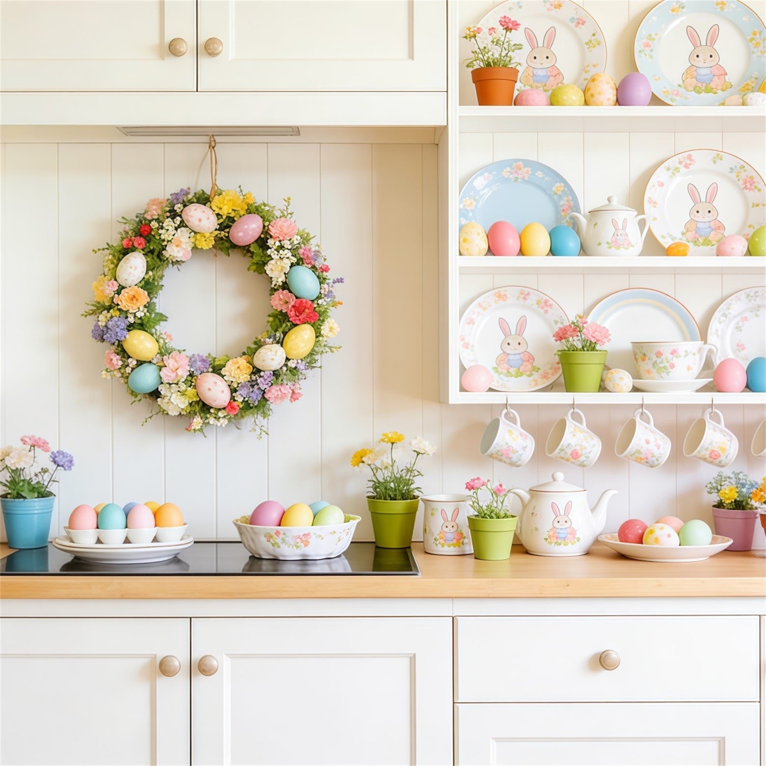Easter Dessert Table Backdrop Kitchen Dishes Pastel Eggs Photo Backdrops For Easter CSH63-35