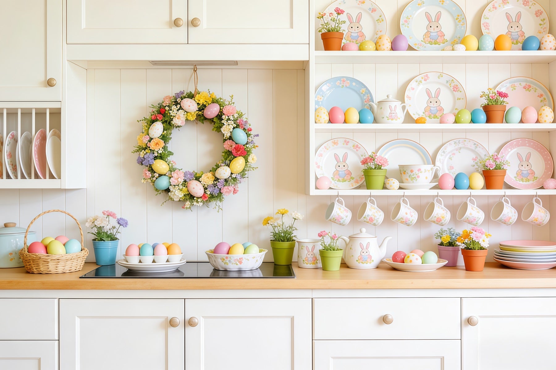 Easter Dessert Table Backdrop Kitchen Dishes Pastel Eggs Photo Backdrops For Easter CSH63-35