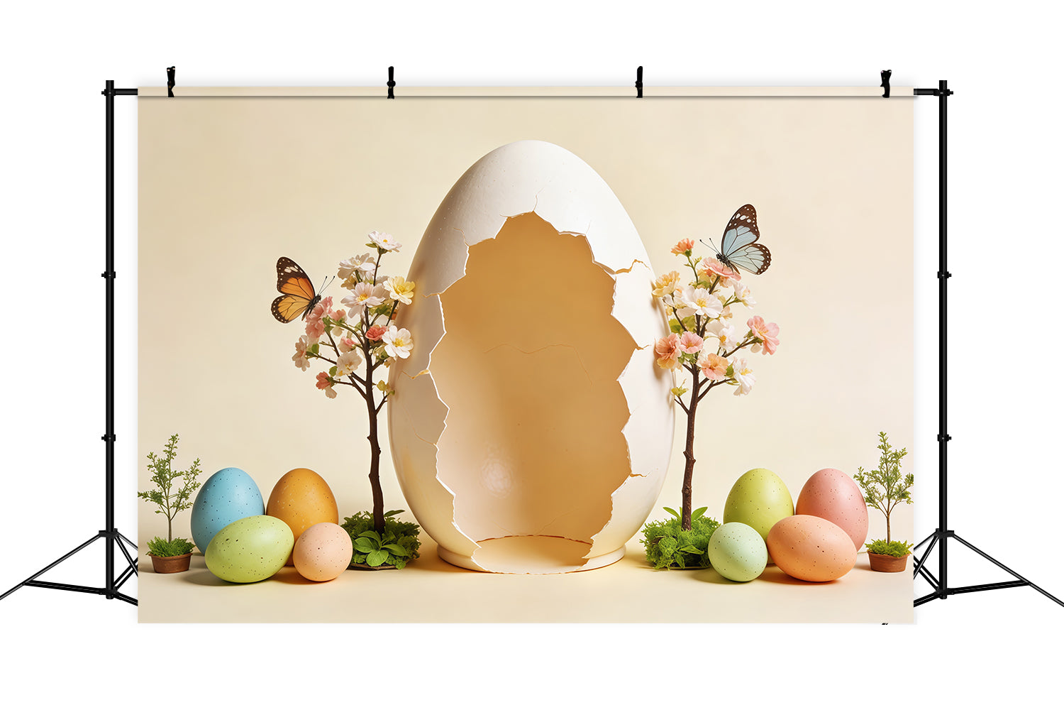 Easter Egg Backdrop Cracked Giant Egg Butterfly Blossom Tree Simple Easter Backdrop CSH63-36