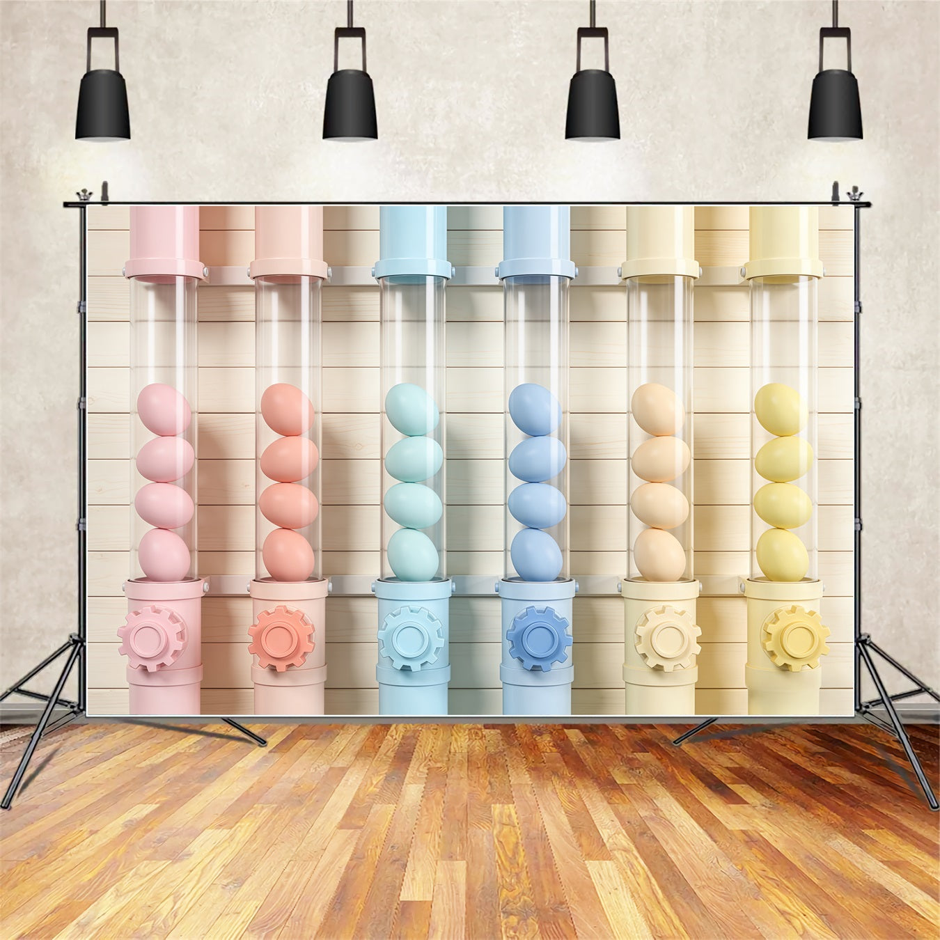 Happy Easter Backdrop Pastel Egg Tube Factory Display Photography Backdrops Easter CSH63-37
