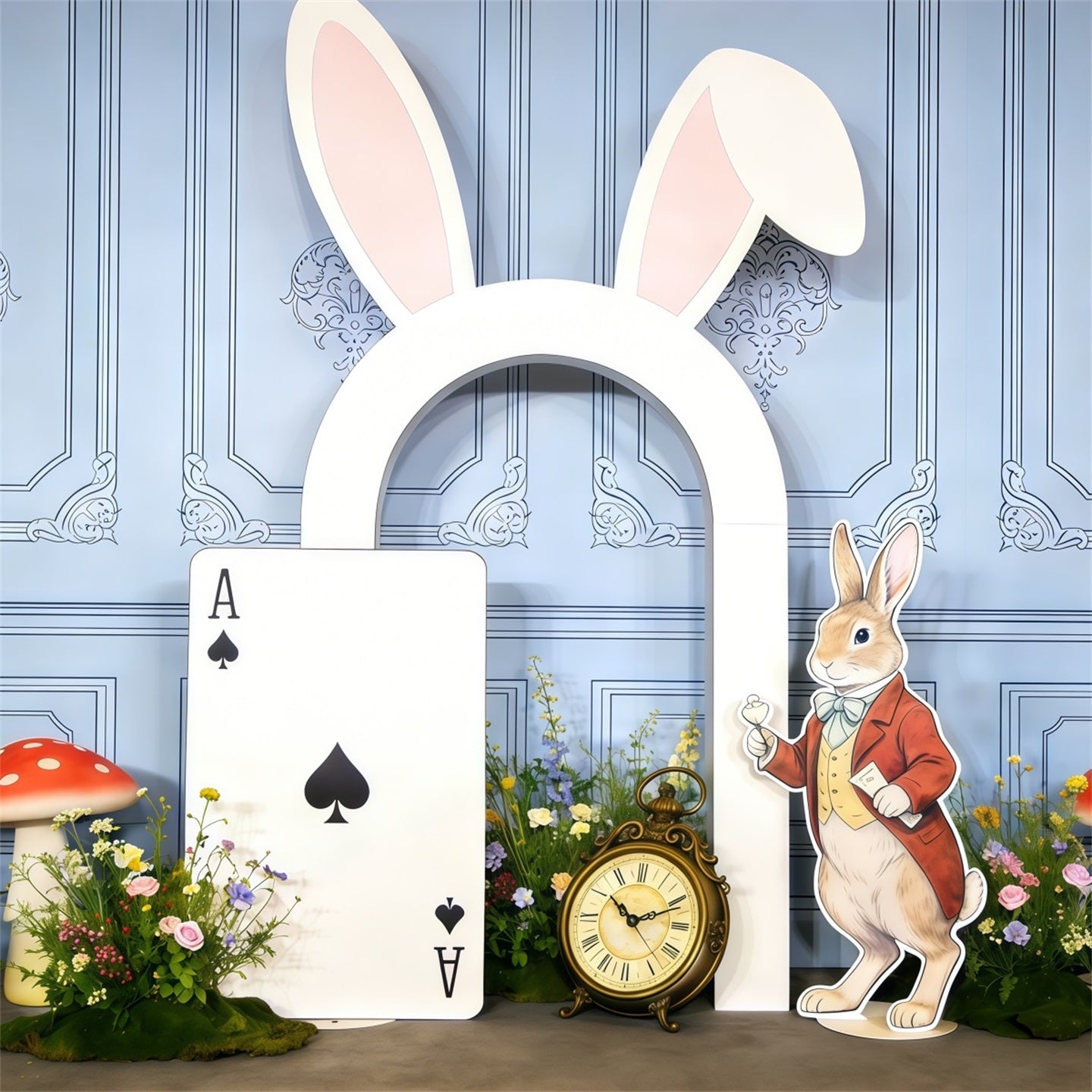 Easter Rabbit Backdrop Alice Wonderland Bunny Ear Door 10x10 Easter Backdrops CSH63-39