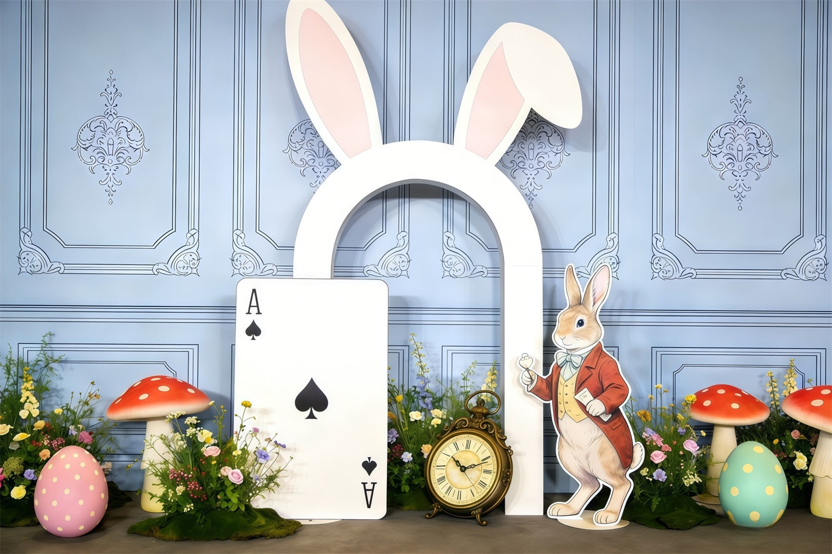Easter Rabbit Backdrop Alice Wonderland Bunny Ear Door 10x10 Easter Backdrops CSH63-39