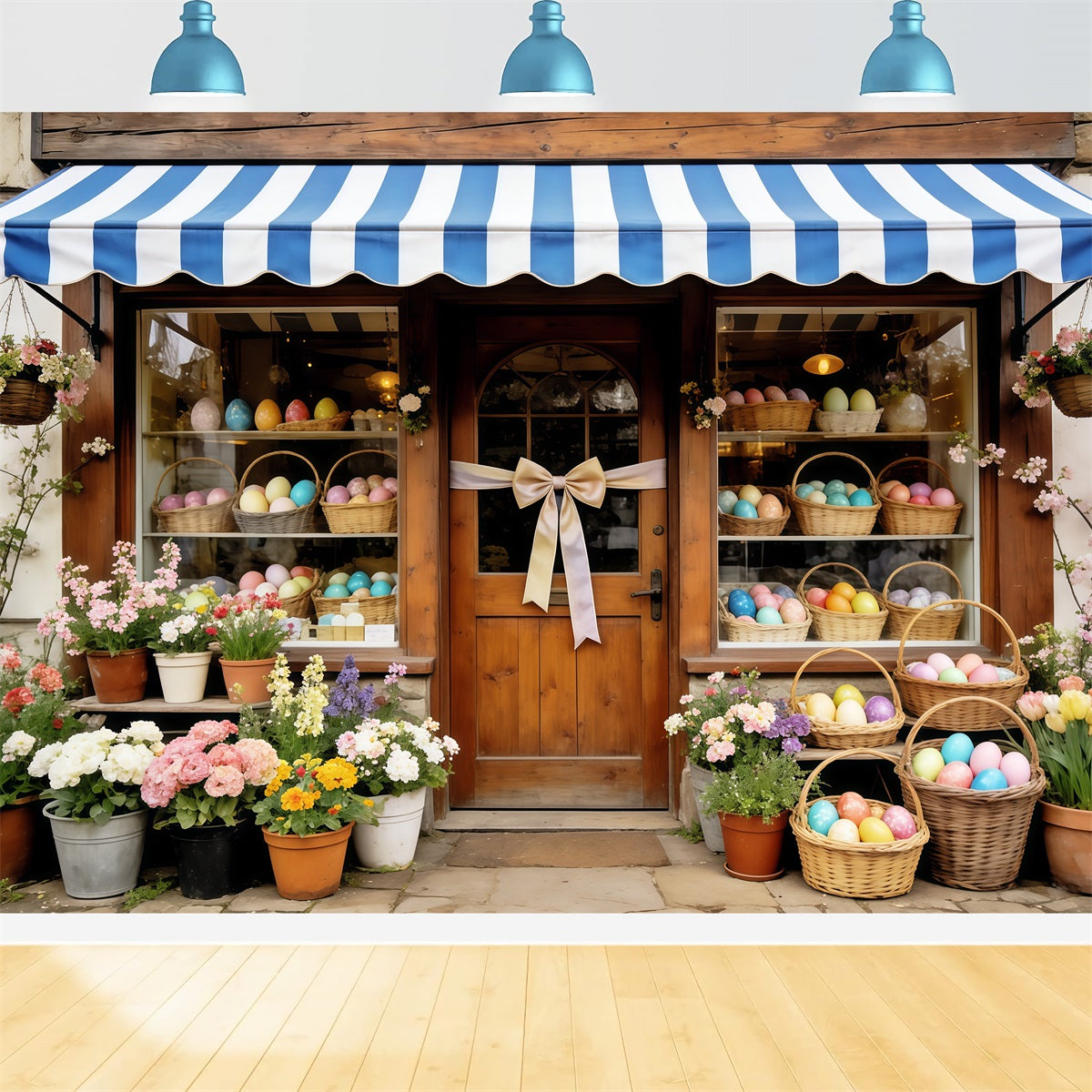 Easter Rustic Backdrop Egg Basket Wooden Flower Shop 10x10 Easter Backdrop CSH63-40