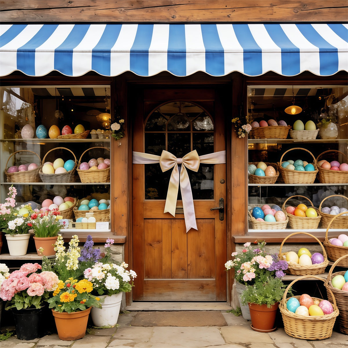 Easter Rustic Backdrop Egg Basket Wooden Flower Shop 10x10 Easter Backdrop CSH63-40