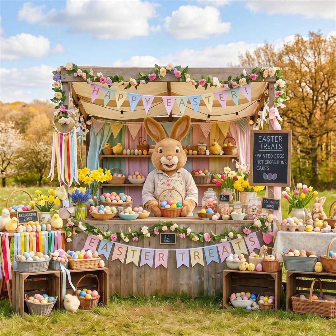 Marshmallow Chick Backdrop Spring Meadow Bunny Egg Stall Easter Backdrop Photo CSH63-41