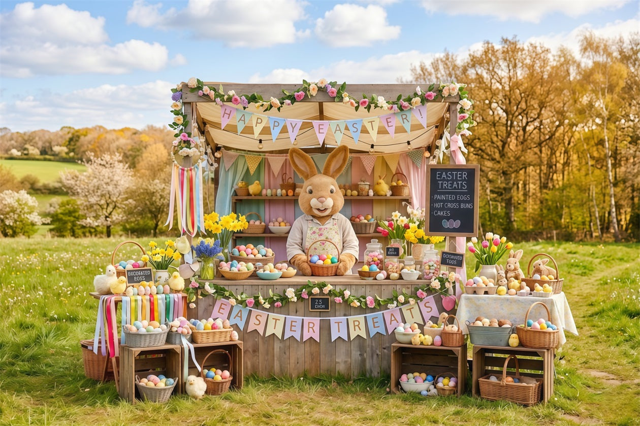 Marshmallow Chick Backdrop Spring Meadow Bunny Egg Stall Easter Backdrop Photo CSH63-41