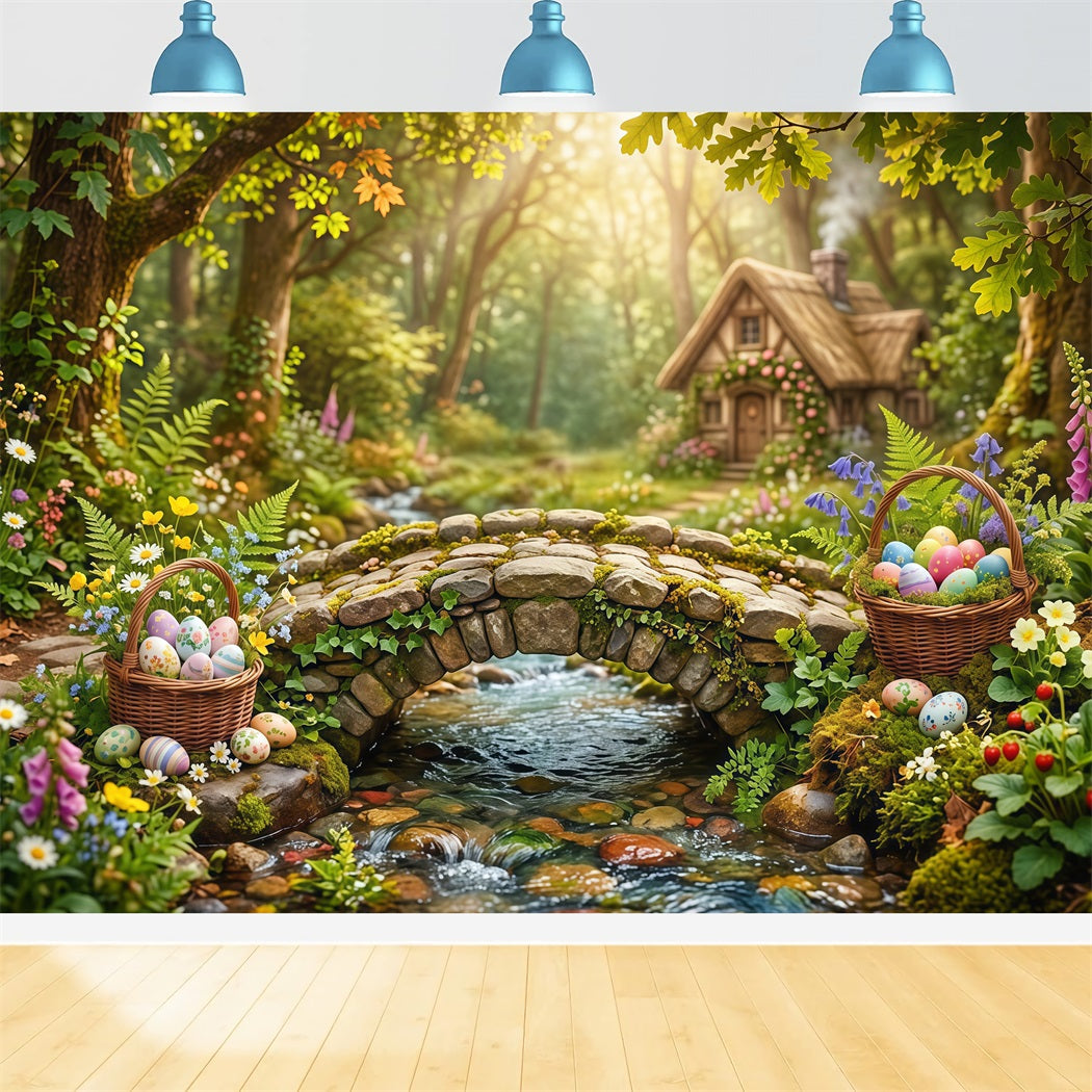 Easter Natural Backdrop Enchanted Forest Stone Bridge Easter Backdrop 10x10 CSH63-43