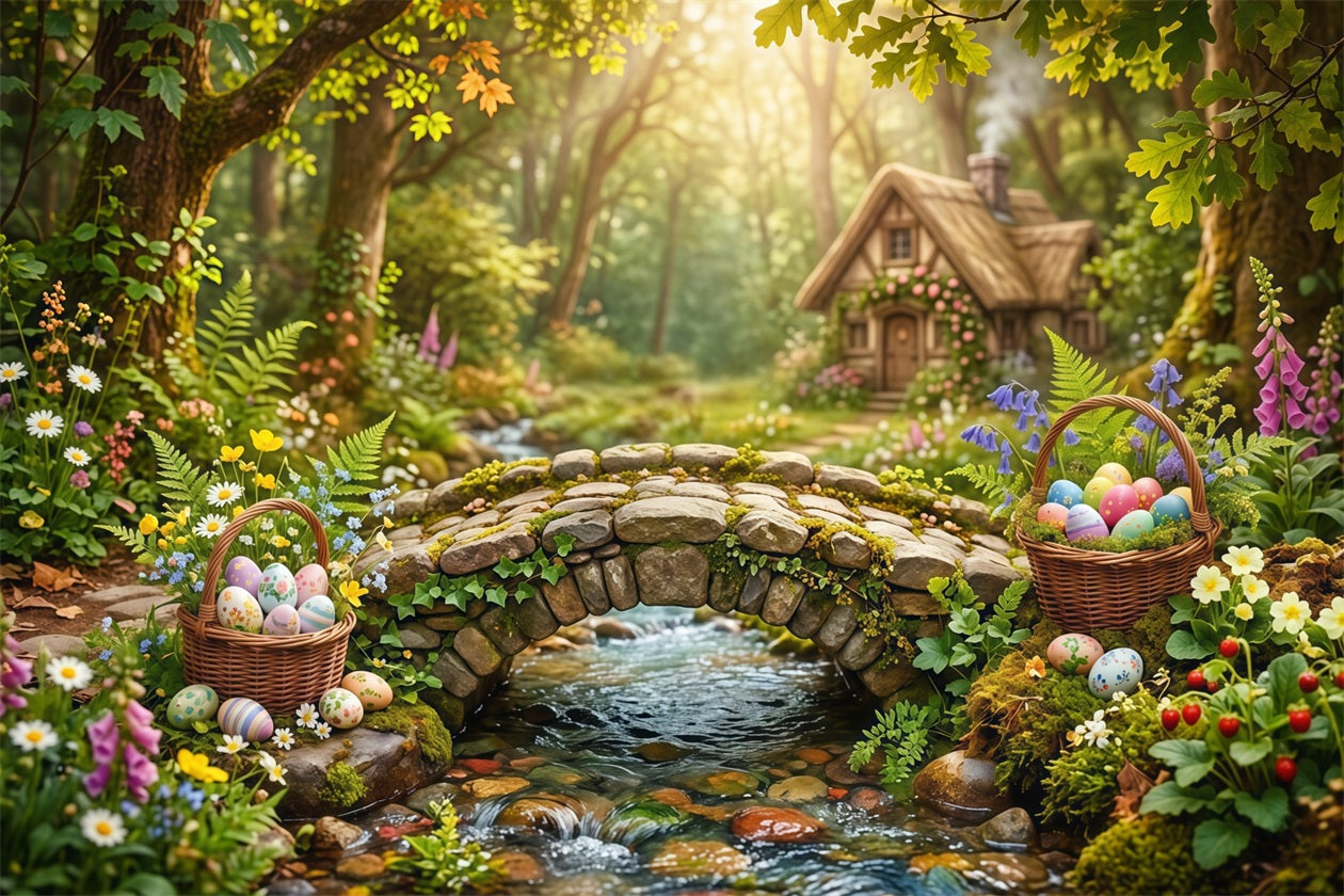 Easter Natural Backdrop Enchanted Forest Stone Bridge Easter Backdrop 10x10 CSH63-43
