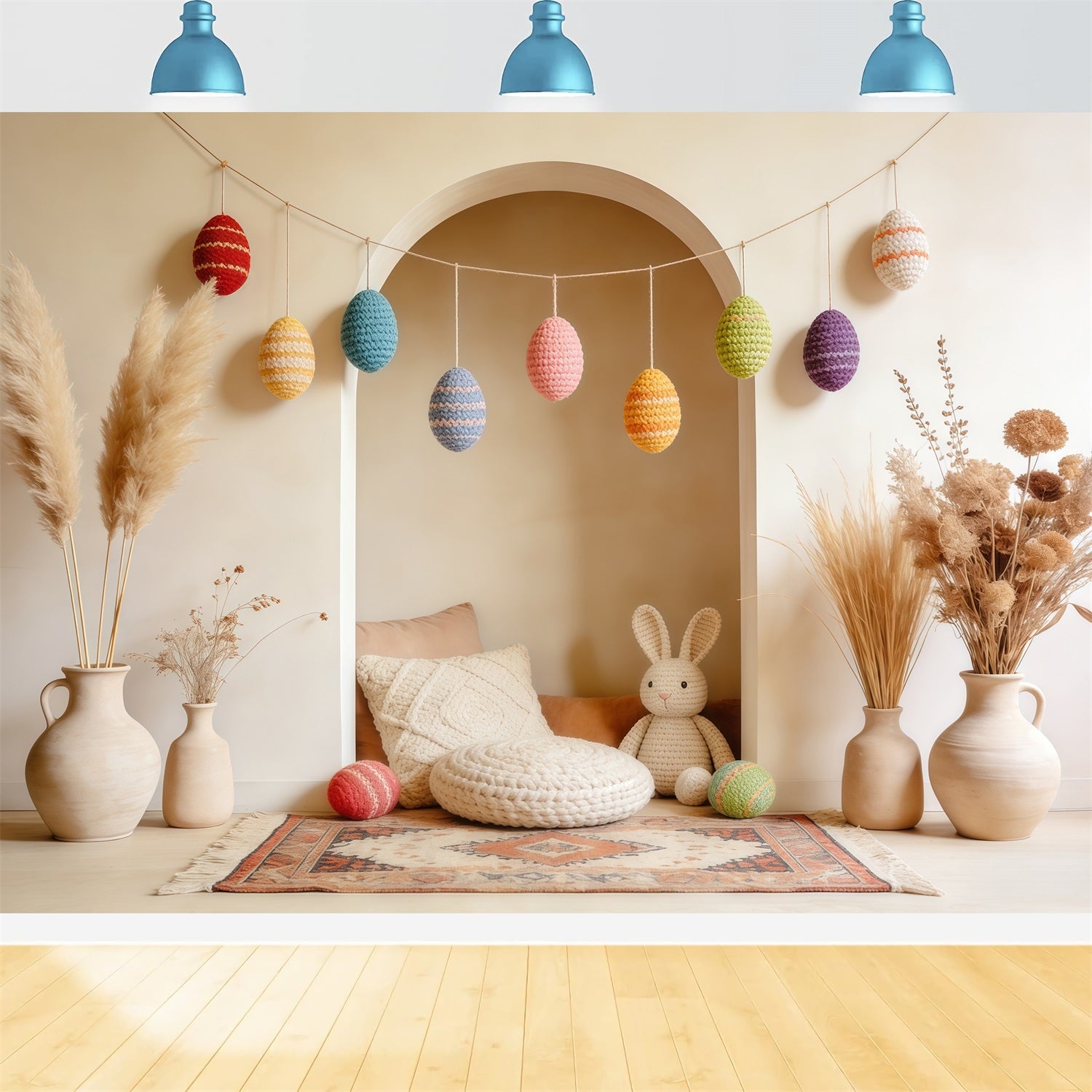 Easter Boho Backdrop Crochet Eggs Bunny Corner Photography Easter Backdrops CSH63-44
