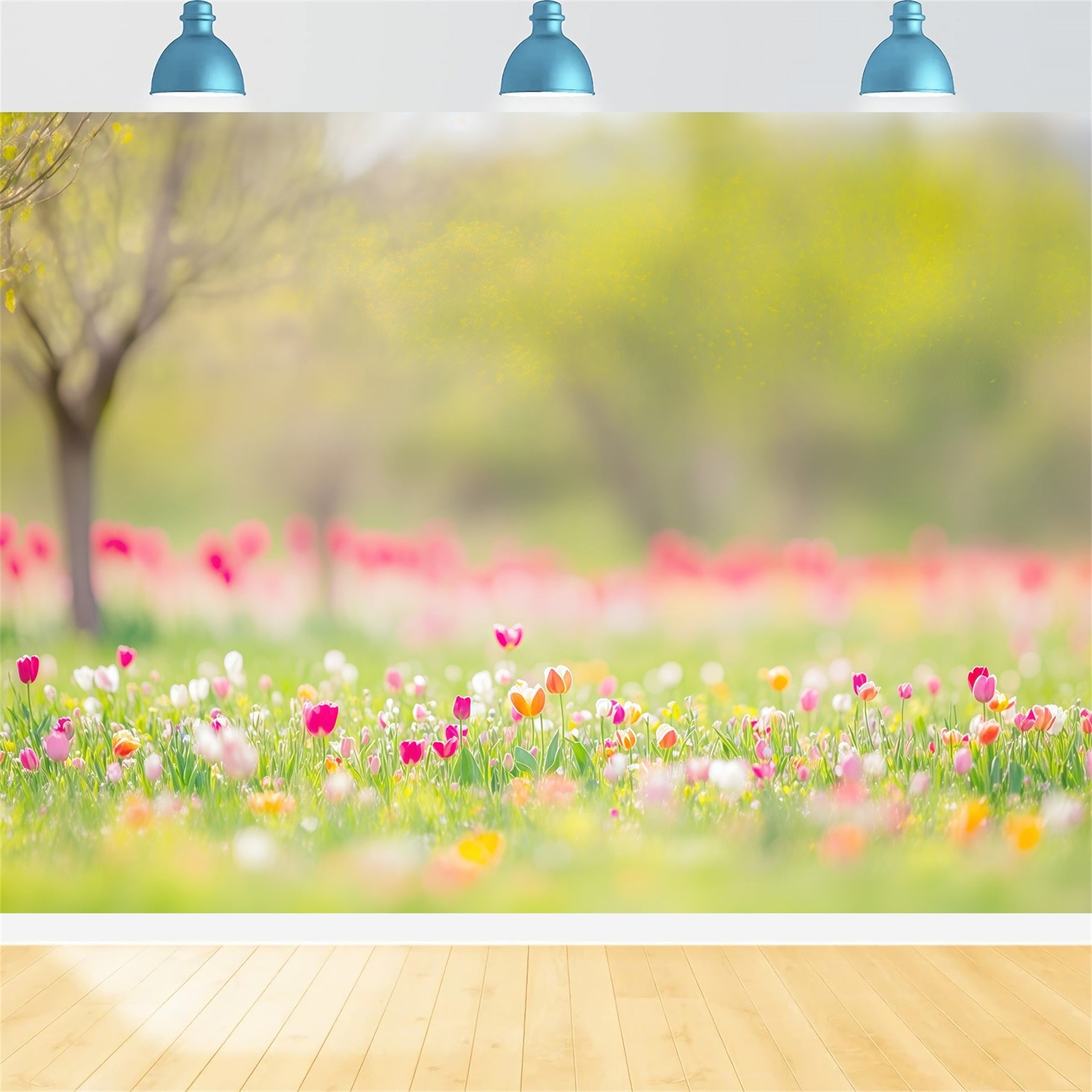 Easter Natural Backdrop Spring Tulip Meadow Trees Easter Themed Backdrops CSH63-45