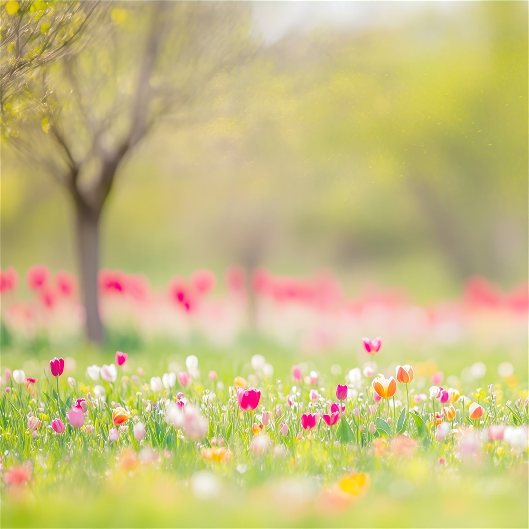 Easter Natural Backdrop Spring Tulip Meadow Trees Easter Themed Backdrops CSH63-45