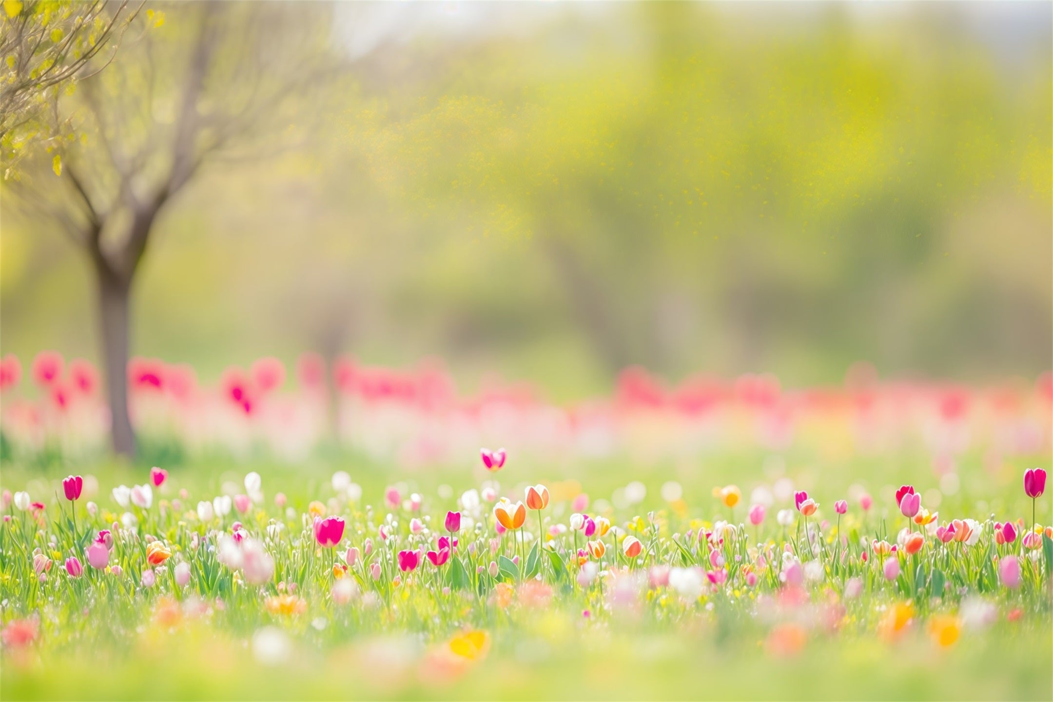 Easter Natural Backdrop Spring Tulip Meadow Trees Easter Themed Backdrops CSH63-45