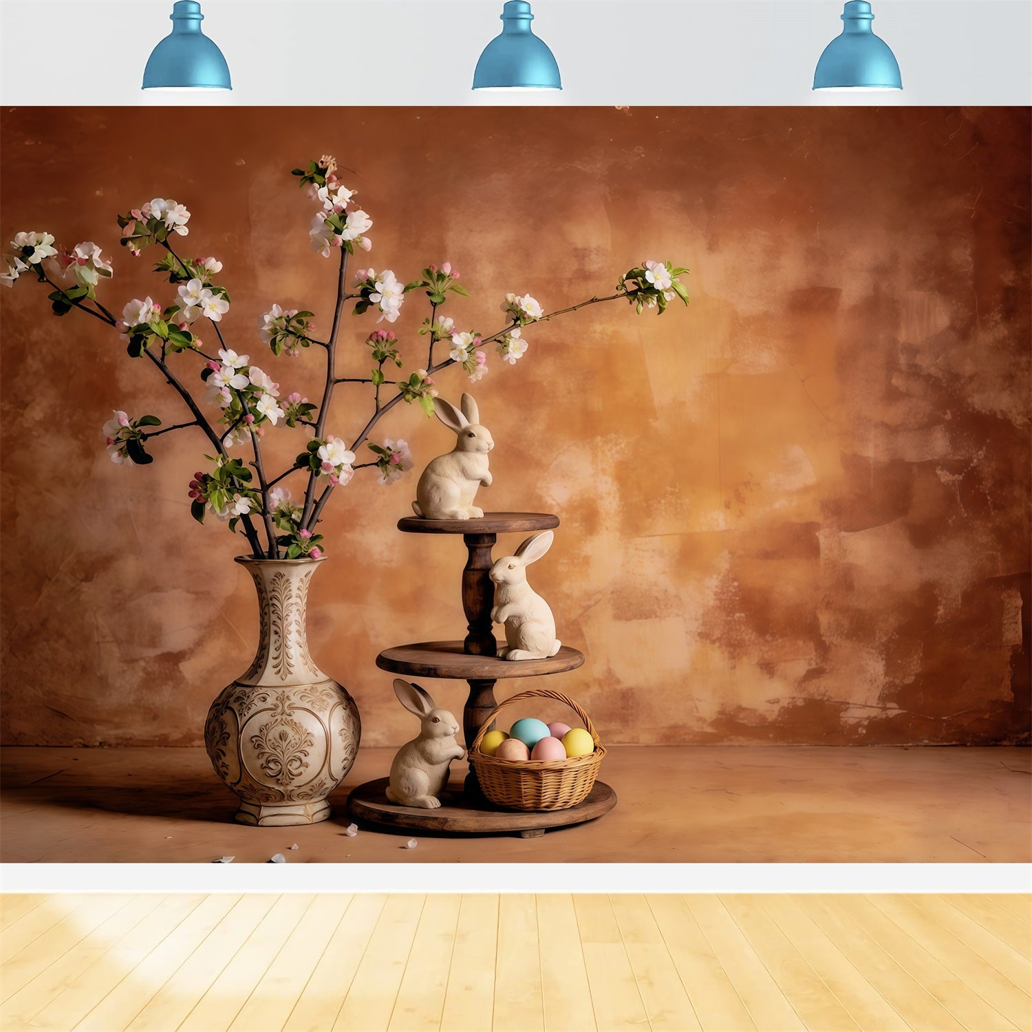 Easter Vintage Floral Backdrop Bunny Blossom Vase Stilllife Easter Backdrops Ideas CSH63-46
