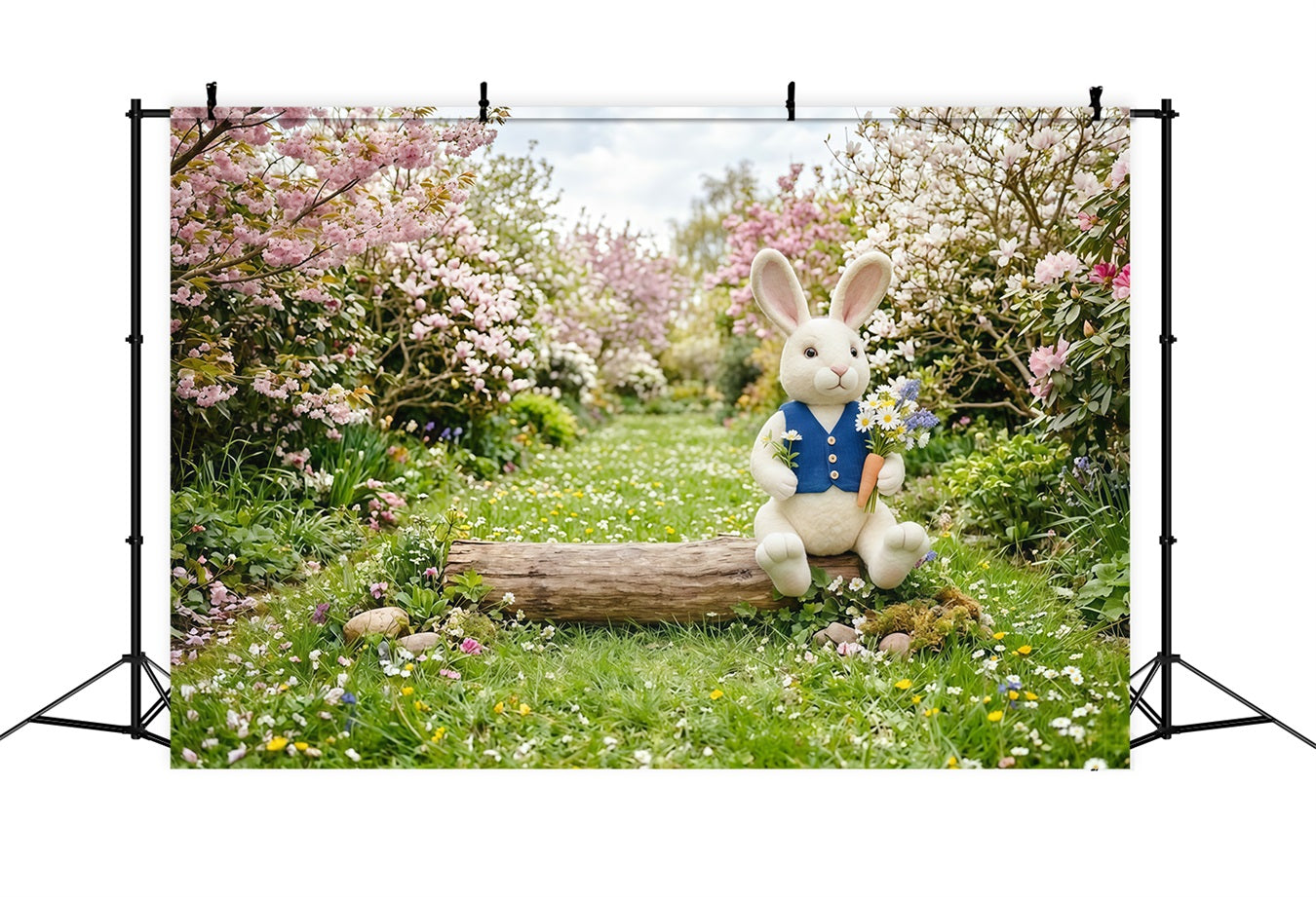 Easter Bunny Backdrop Cherry Blossom Meadow Path Wildflower Easy Easter Backdrops CSH63-48