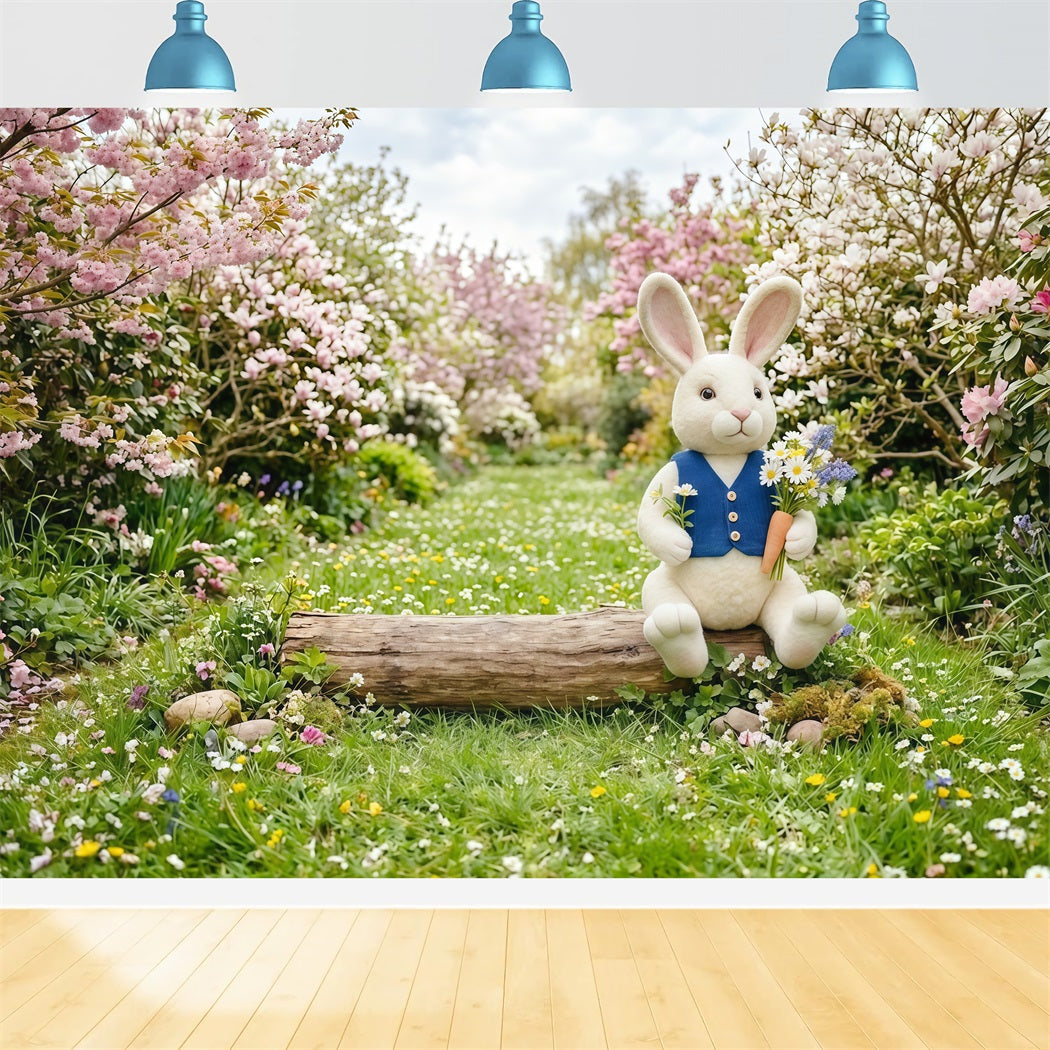 Easter Bunny Backdrop Cherry Blossom Meadow Path Wildflower Easy Easter Backdrops CSH63-48