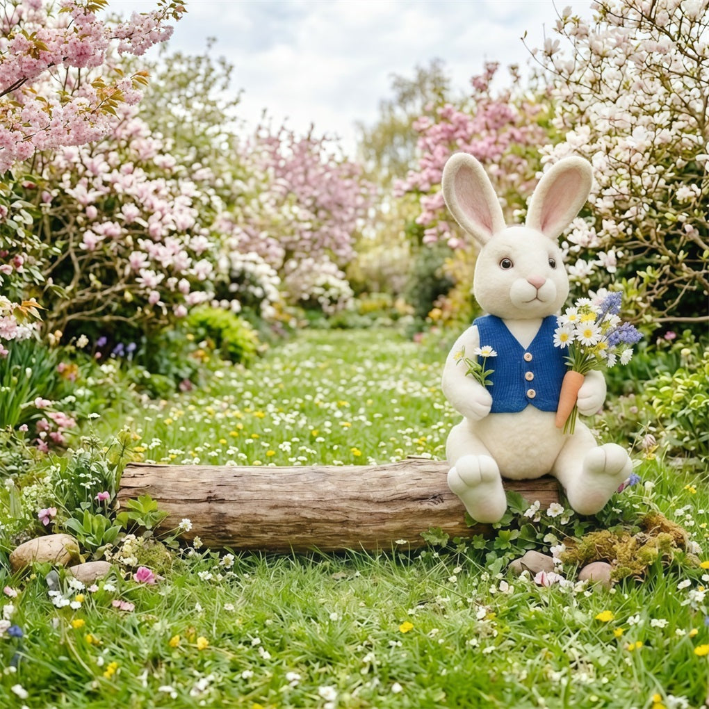 Easter Bunny Backdrop Cherry Blossom Meadow Path Wildflower Easy Easter Backdrops CSH63-48