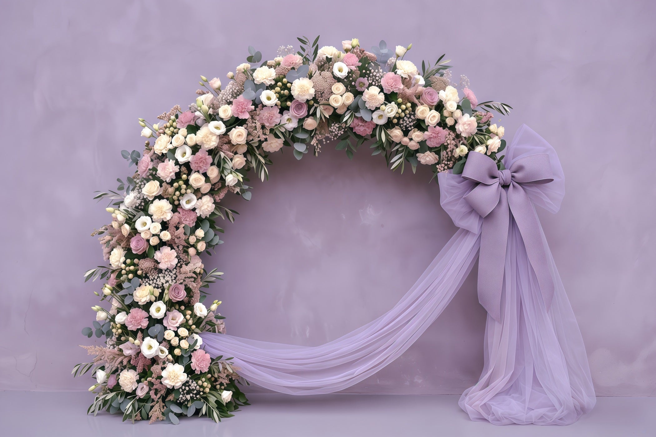 Carnation Mother's Day Backdrop Lavender Floral Bow Drape Mother's Day Backdrop CSH63-51
