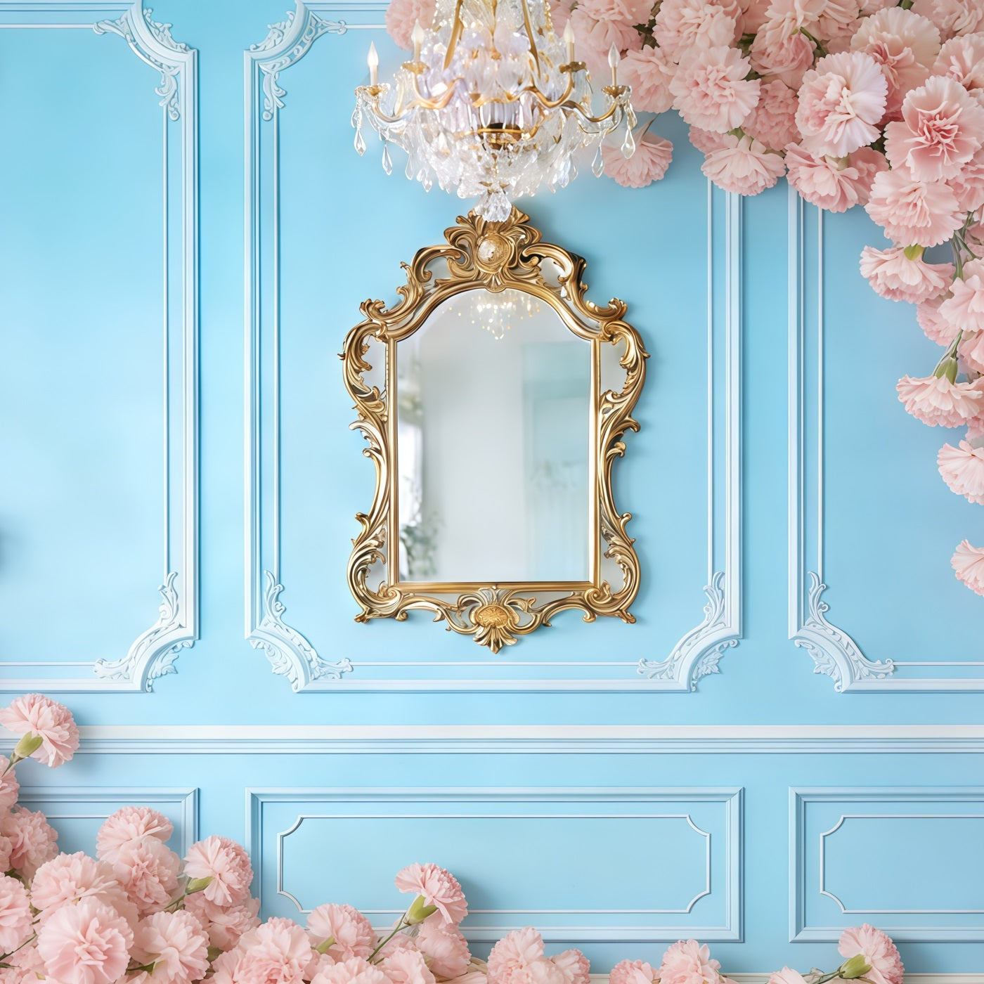 Carnation Mother's Day Backdrop Blue Wall Pink Flower Mother's Day Backdrop CSH63-53