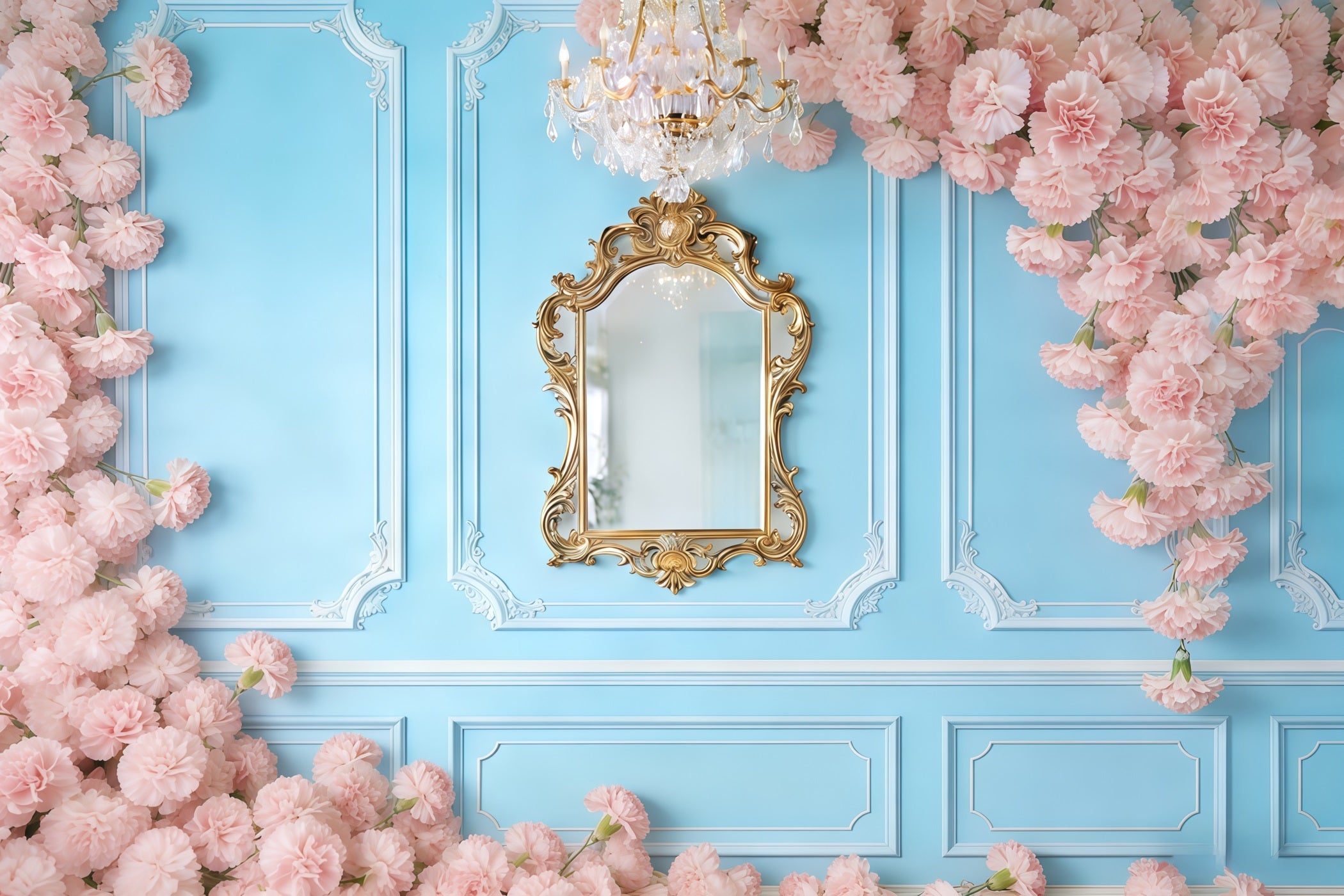 Carnation Mother's Day Backdrop Blue Wall Pink Flower Mother's Day Backdrop CSH63-53