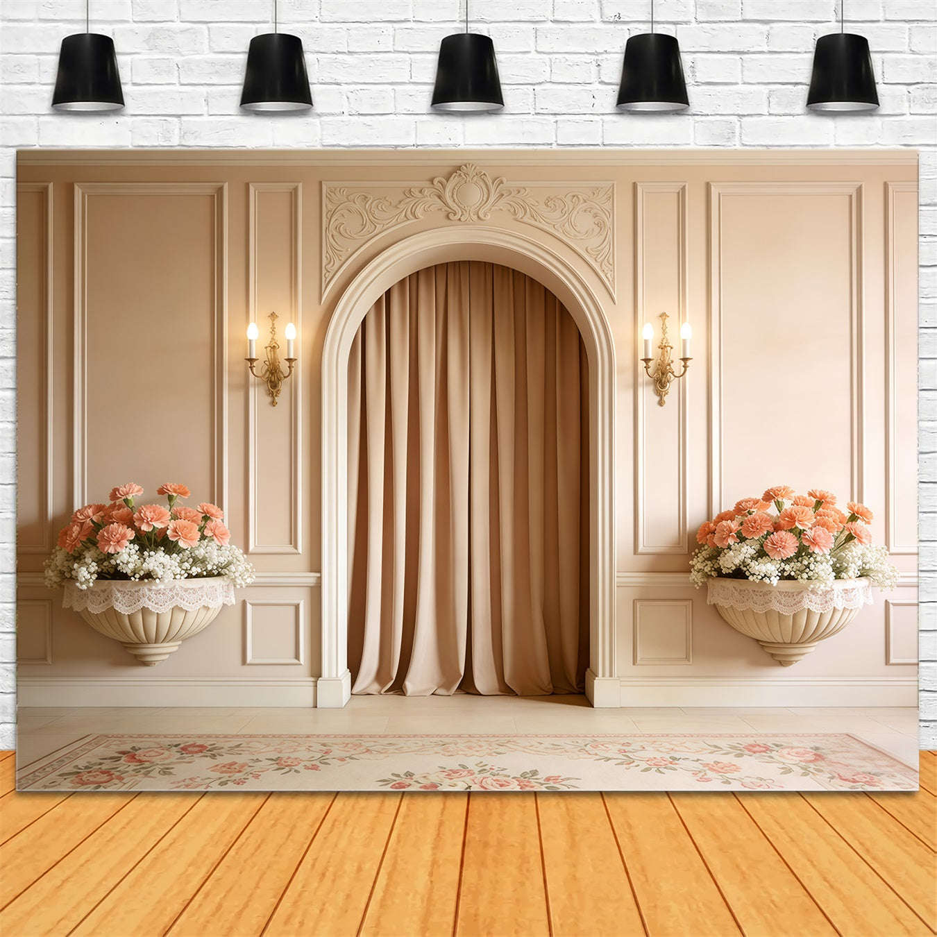 Carnation Mother's Day Backdrop Cream Archway Peach Floral Mother's Day Backdrop CSH63-55