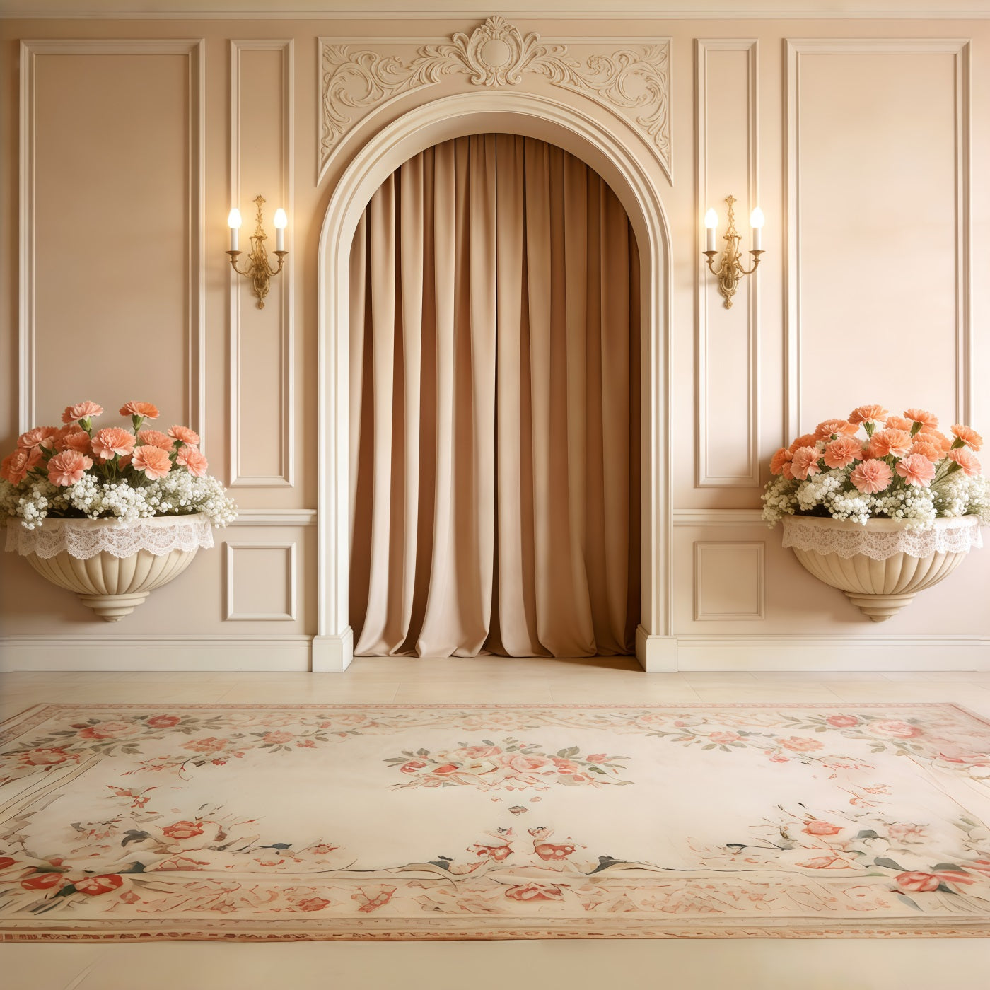 Carnation Mother's Day Backdrop Cream Archway Peach Floral Mother's Day Backdrop CSH63-55