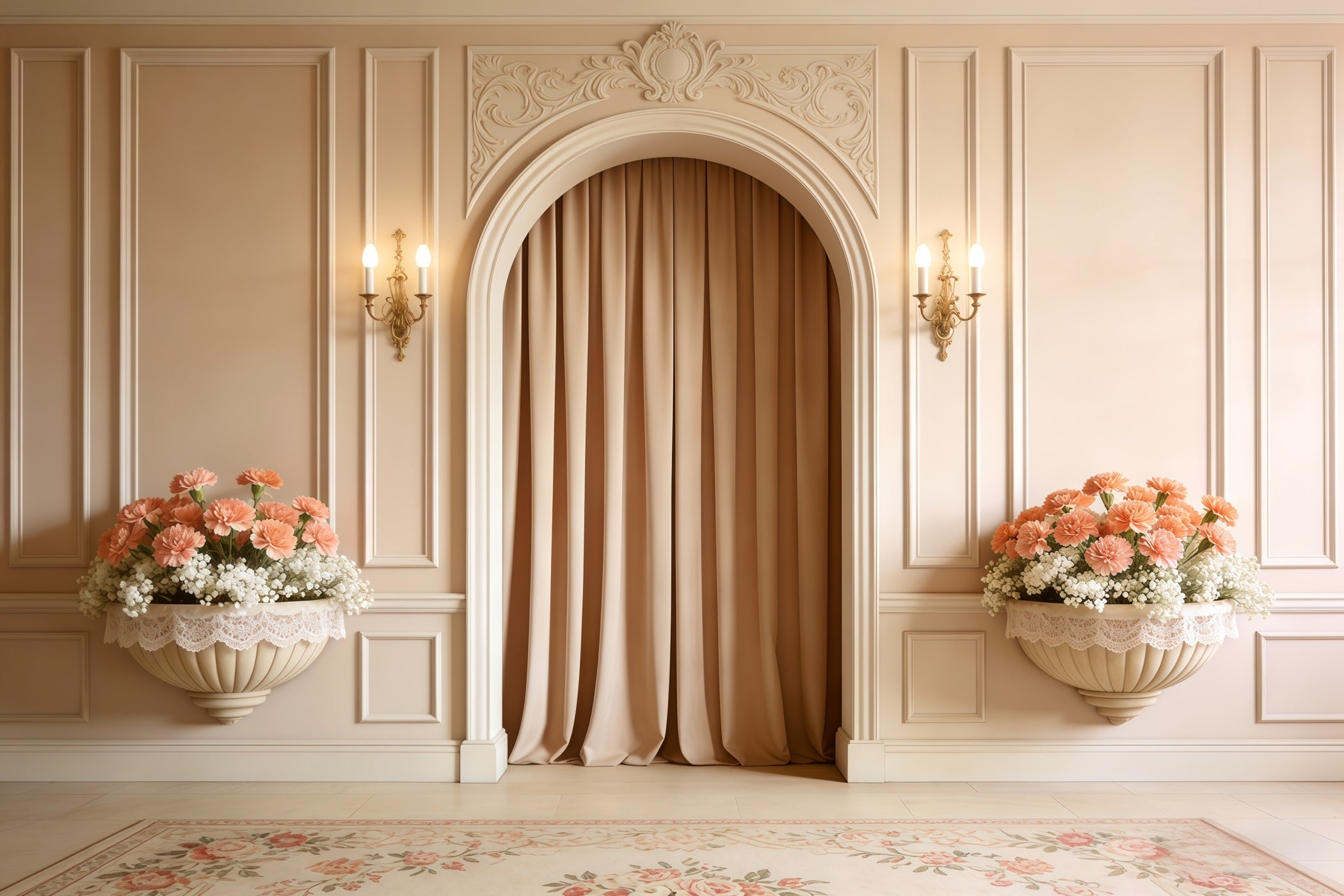 Carnation Mother's Day Backdrop Cream Archway Peach Floral Mother's Day Backdrop CSH63-55