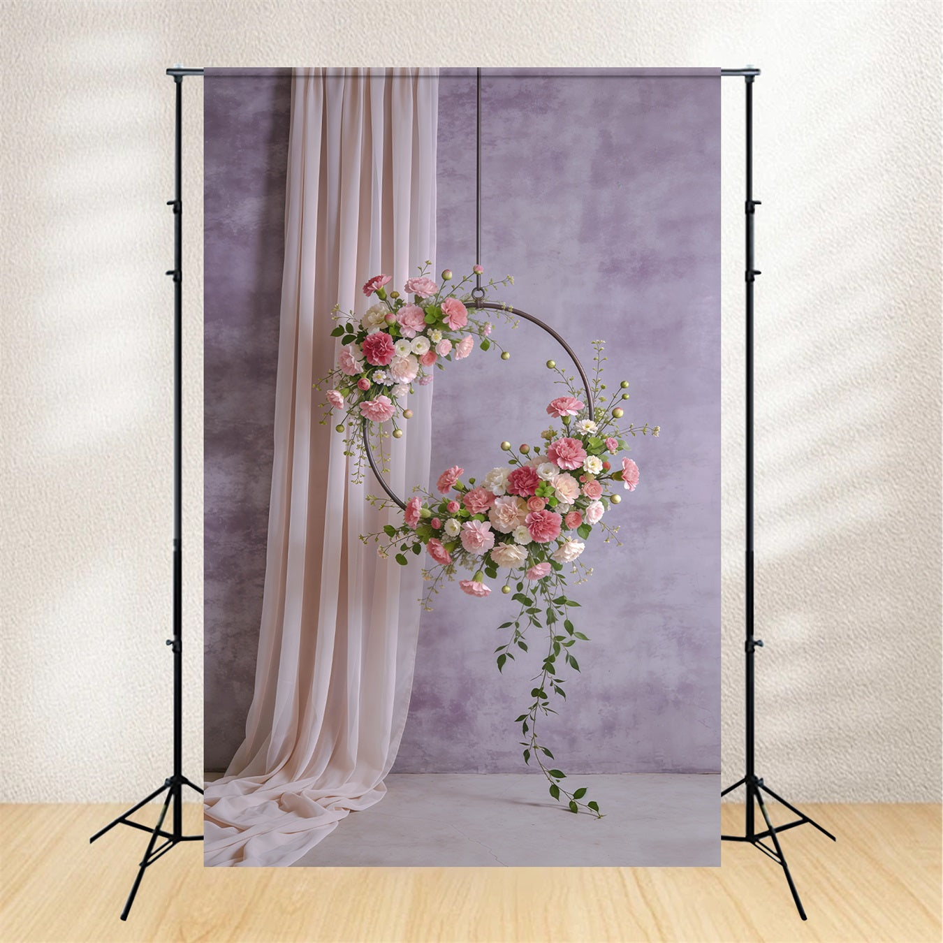 Carnation Mother's Day Backdrop Lavender Hanging Hoop Blossom Mother's Day Backdrop CSH63-56