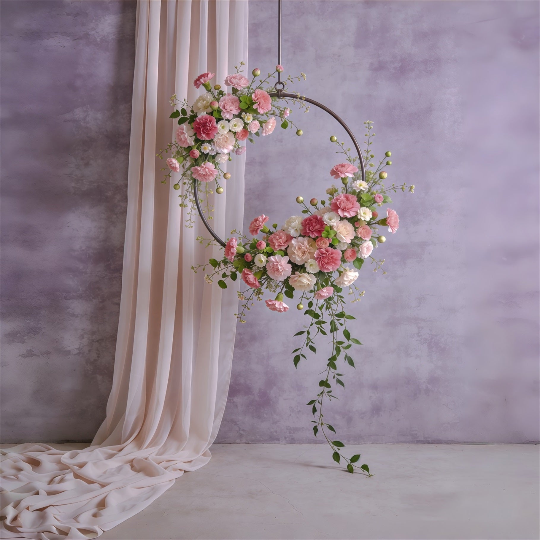 Carnation Mother's Day Backdrop Lavender Hanging Hoop Blossom Mother's Day Backdrop CSH63-56
